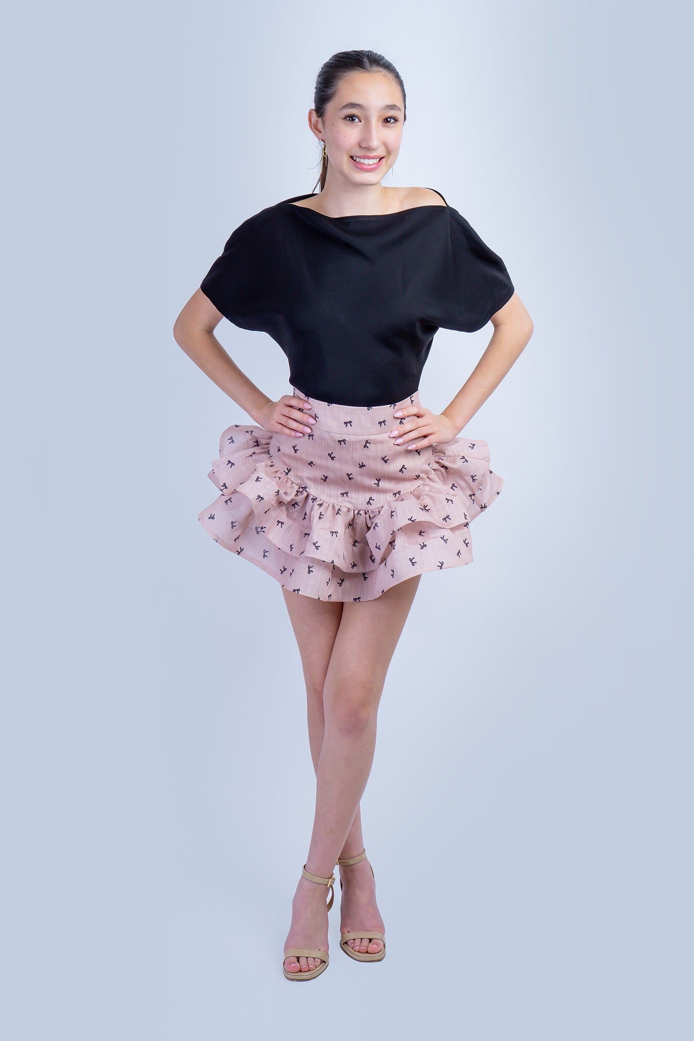 DCD SKIRTS Almond Black Bow Ruflle Skirt