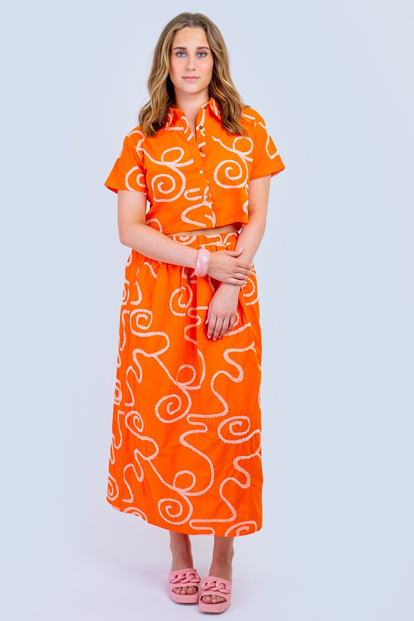 DCD SKIRTS Beige Swirls Orange Skirt