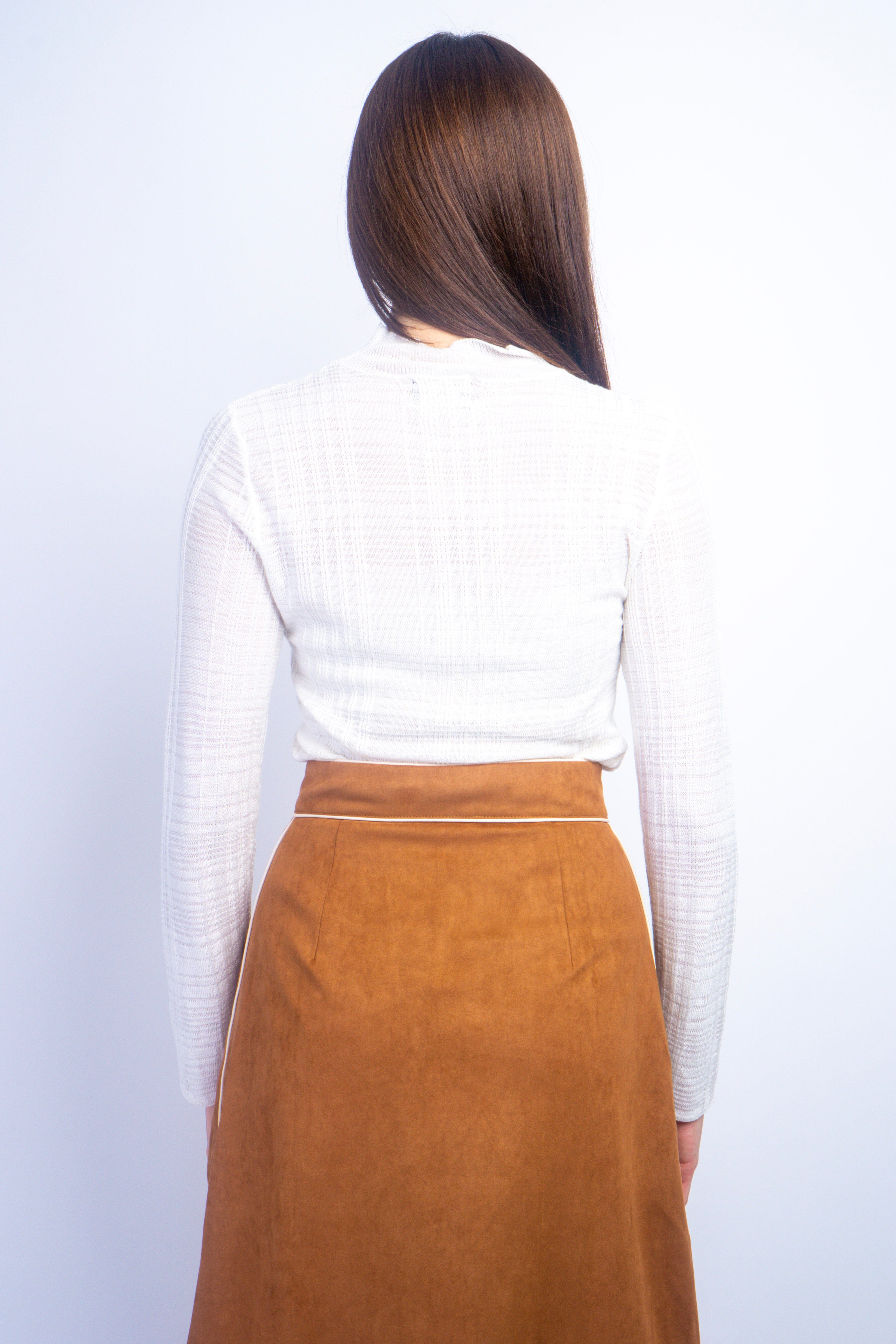 Private Label SKIRTS Camel Suede Embroidered Patch Midi Skirt