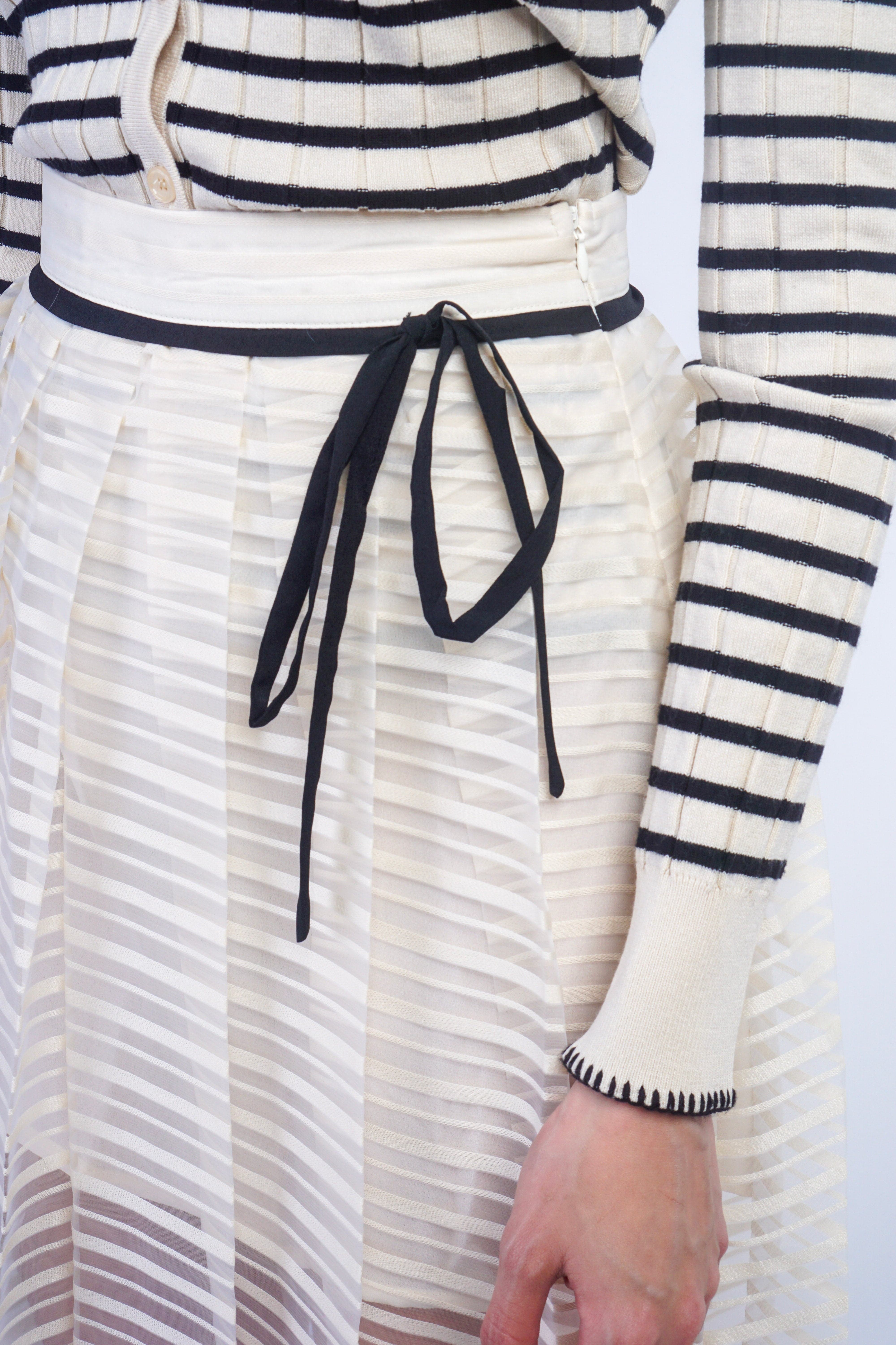 Private Label SKIRTS Ivory Stripe Black Bow Skirt