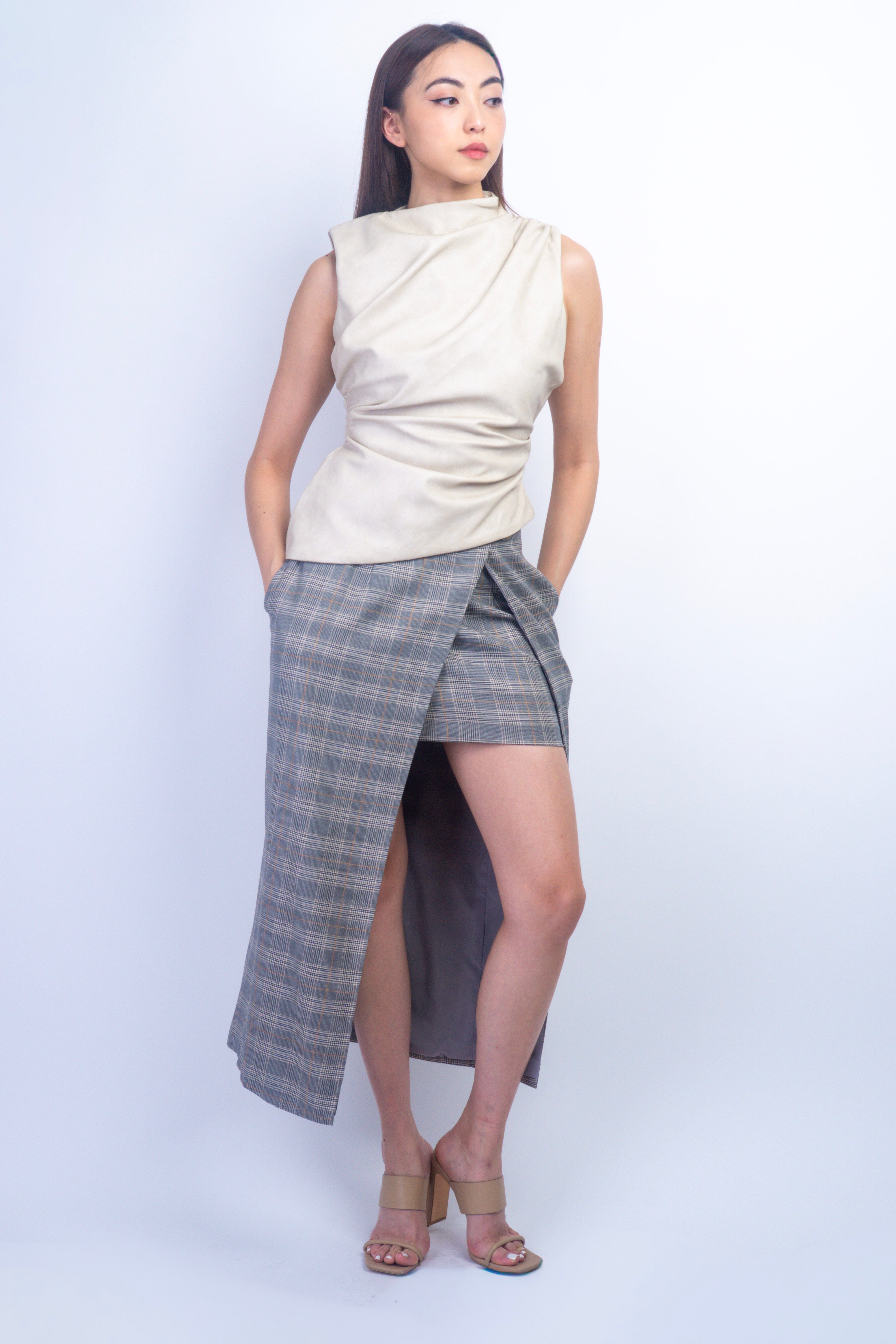 Private Label SKIRTS Khaki Plaid Short Maxi Skirt