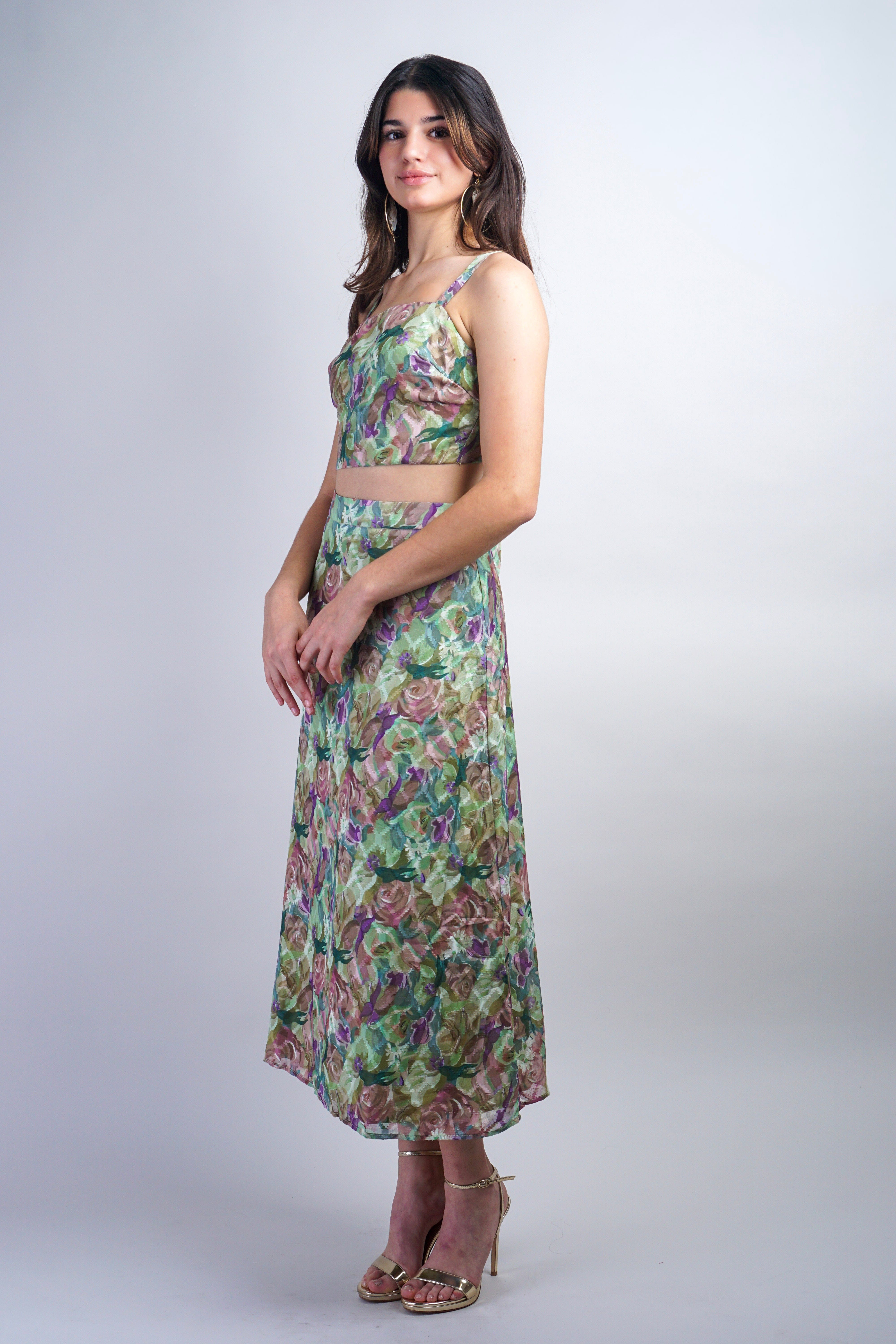 Private Label SKIRTS Olive Abstract Nature Rose Vine Skirt