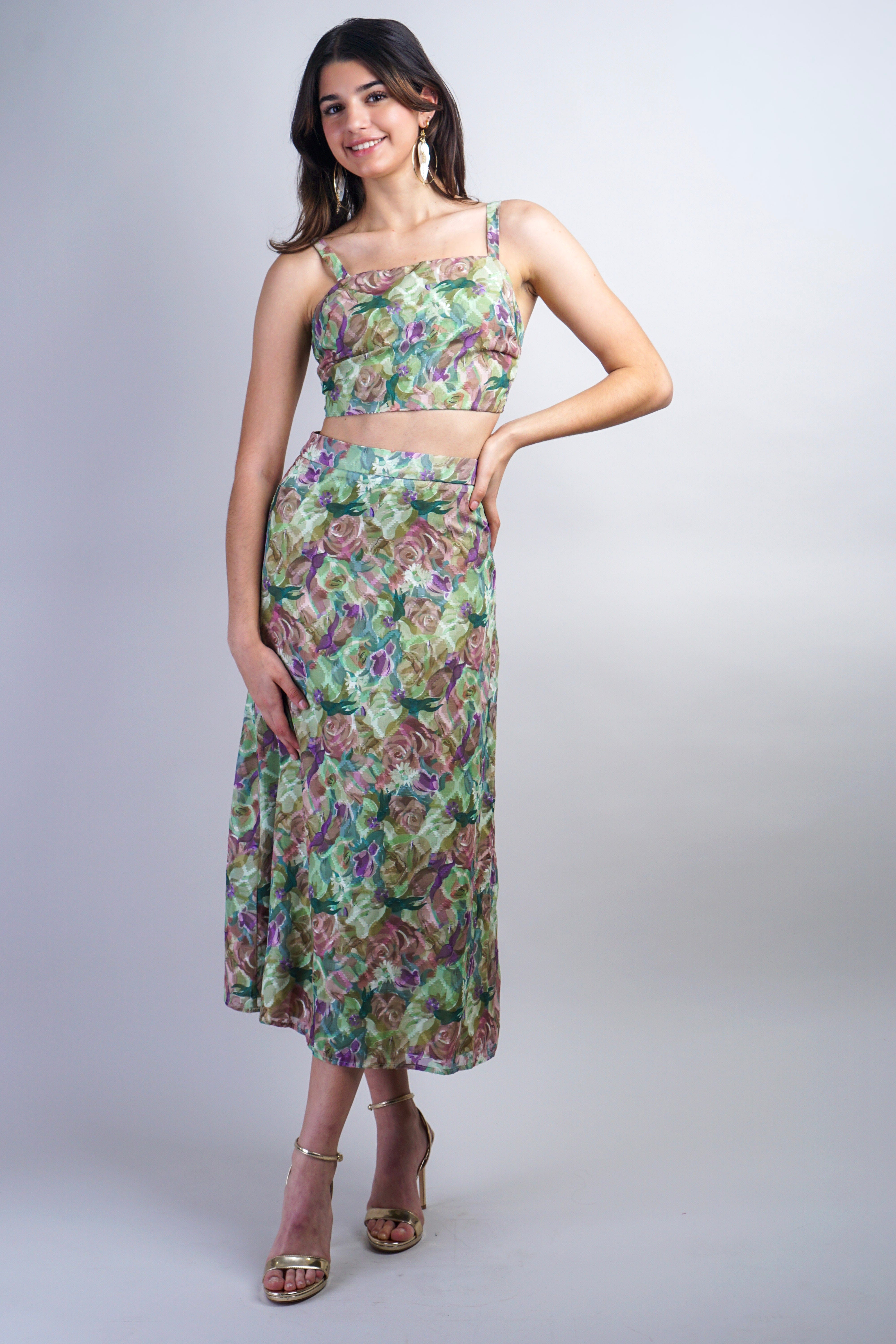 Private Label SKIRTS Olive Abstract Nature Rose Vine Skirt