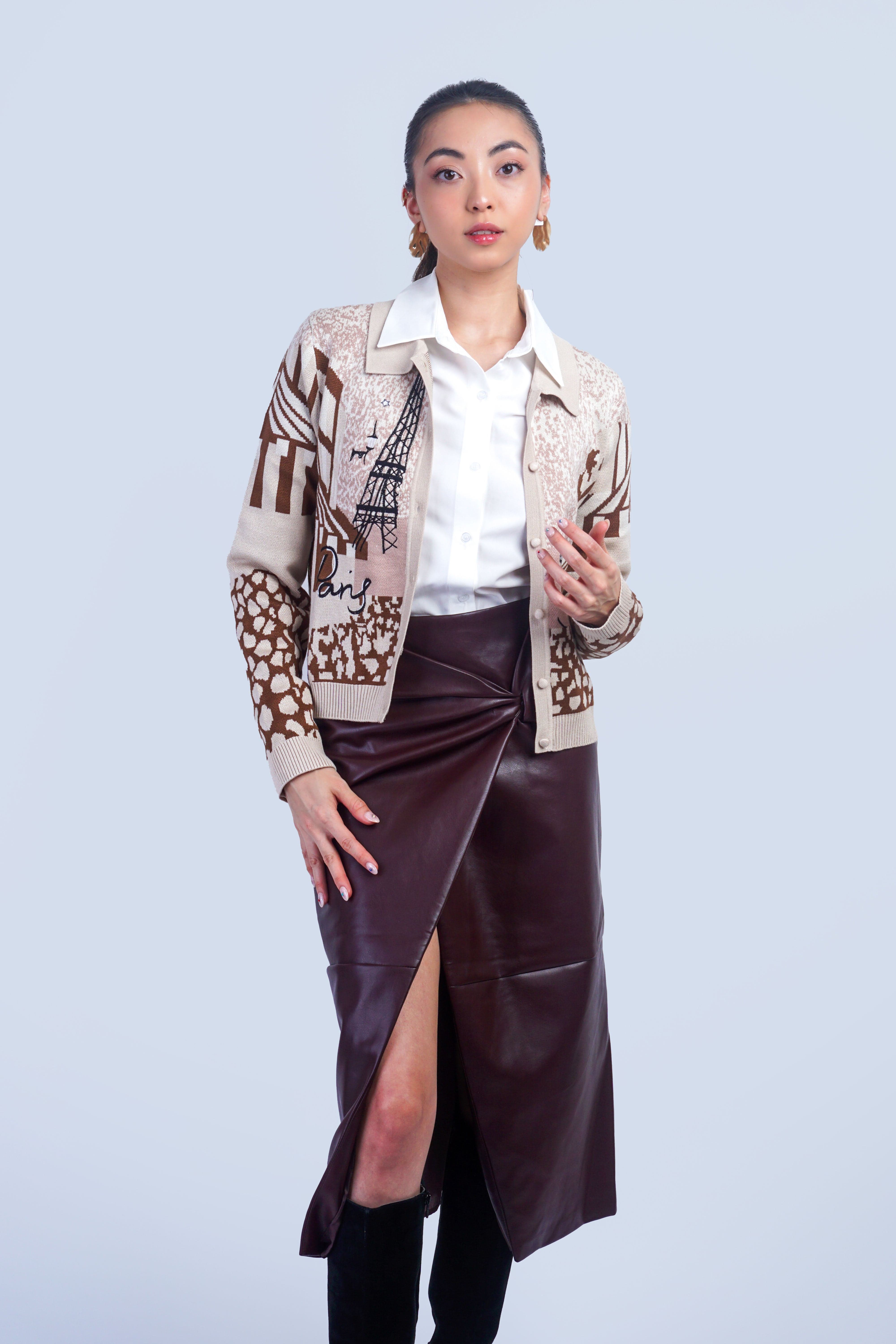 Private Label SKIRTS Oxblood Knot Wrap Vegan Leather Midi Skirt