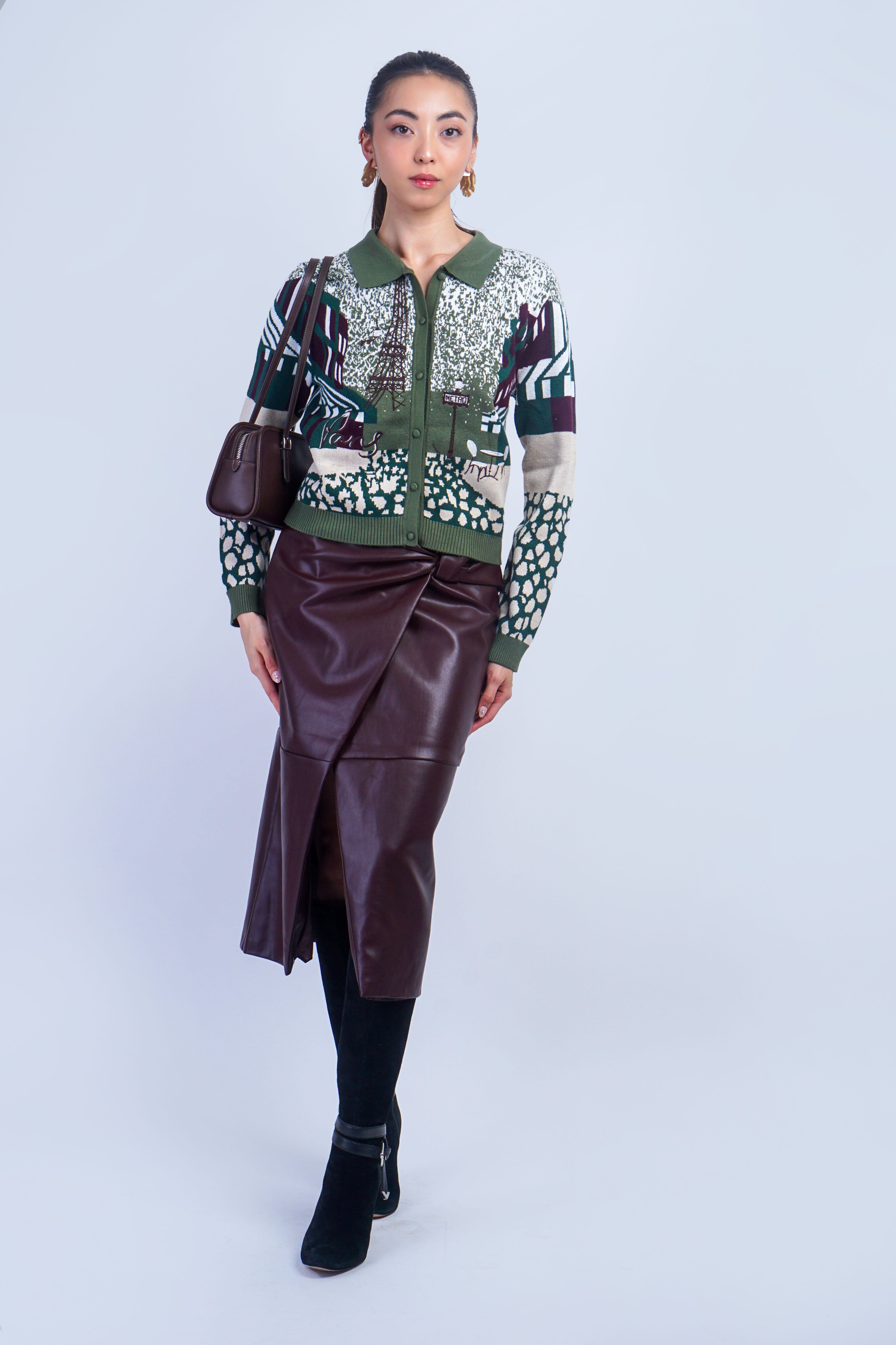 Private Label SKIRTS Oxblood Knot Wrap Vegan Leather Midi Skirt