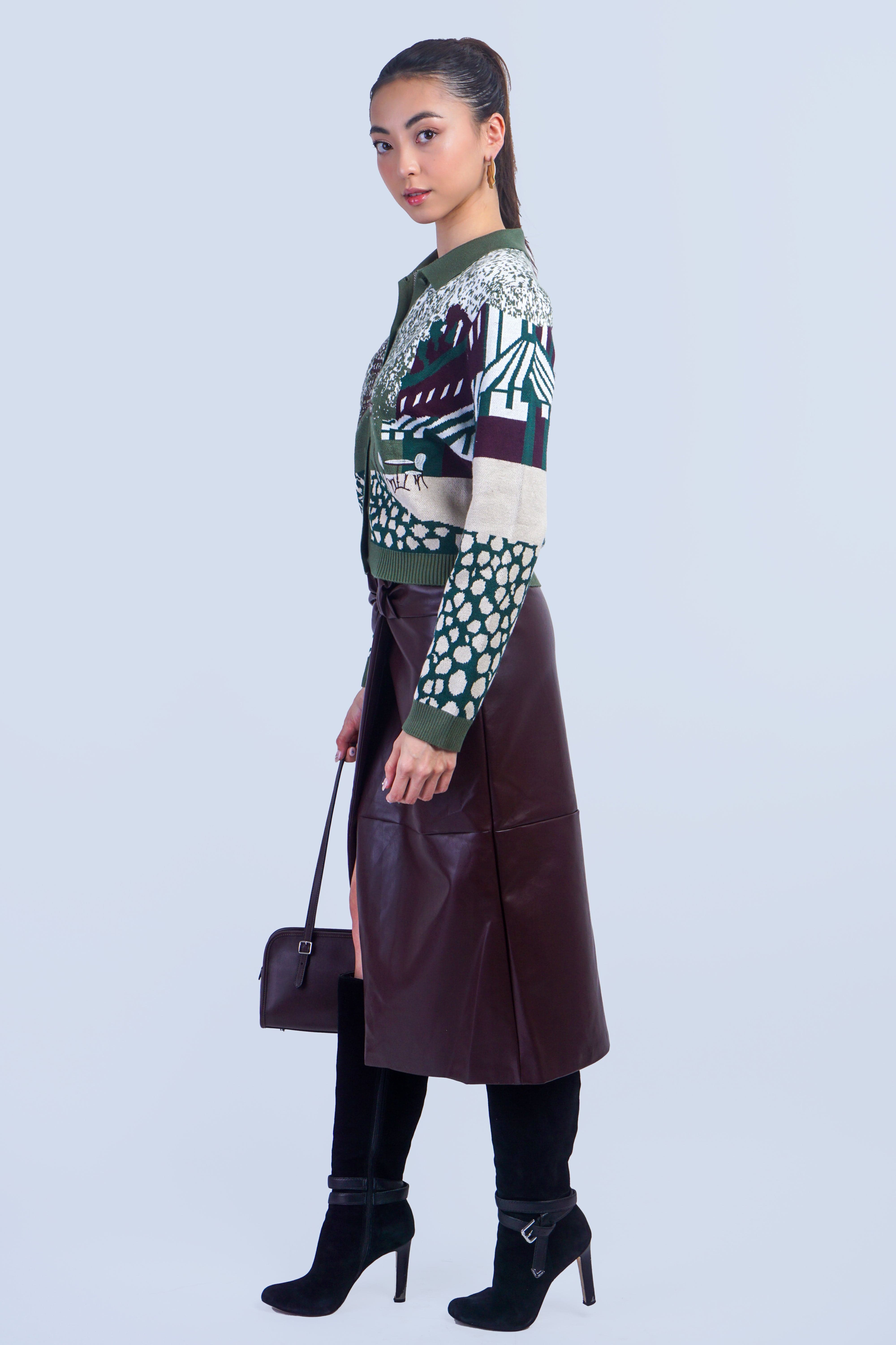 Private Label SKIRTS Oxblood Knot Wrap Vegan Leather Midi Skirt