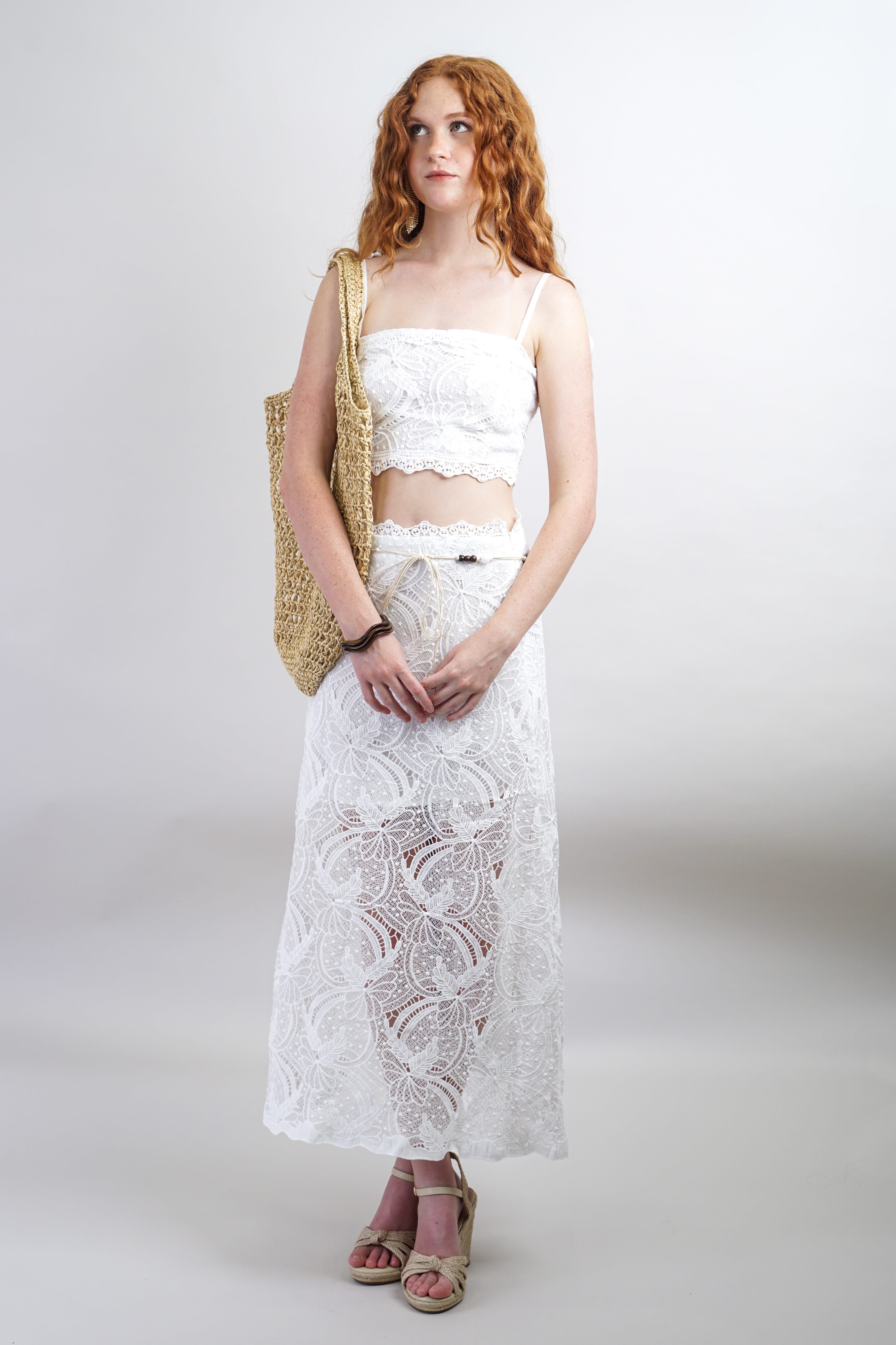 Private Label SKIRTS White Embroidered Lace Crop Skirt