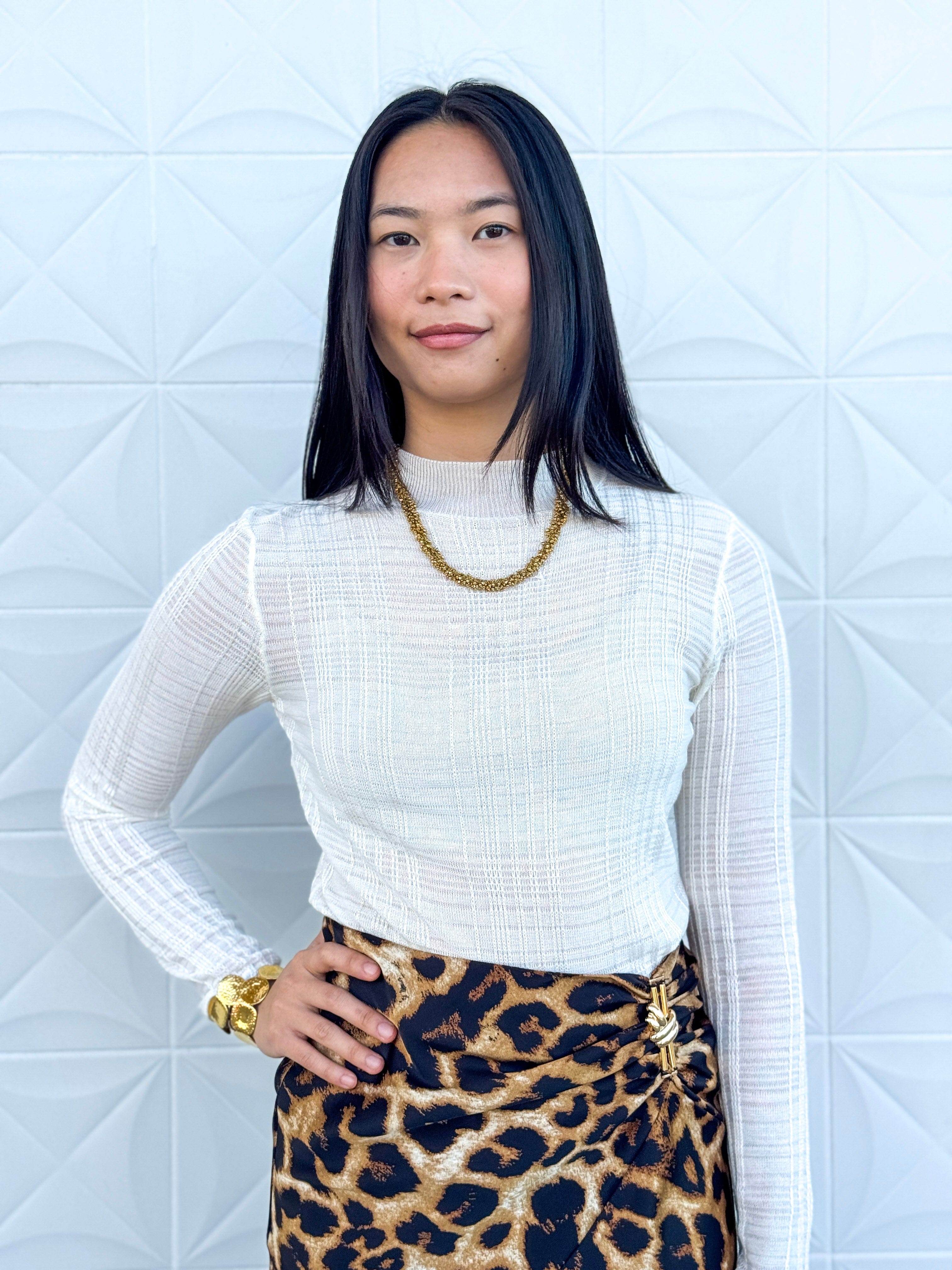 Private Label SWEATERS Ivory Sheer Mock Long Sleeve Sweater Top