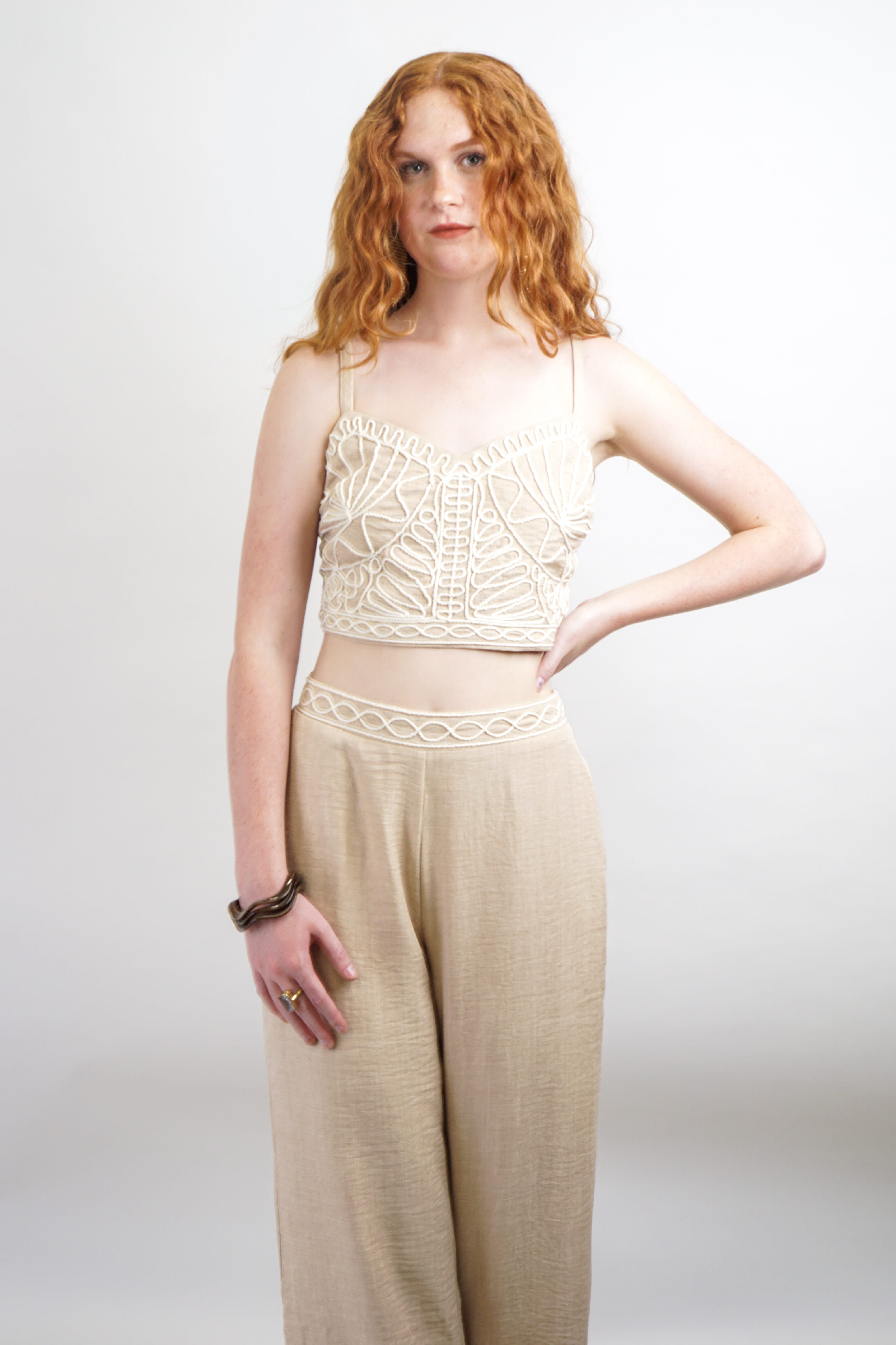 Private Label TOPS Beige Rope Trim Top