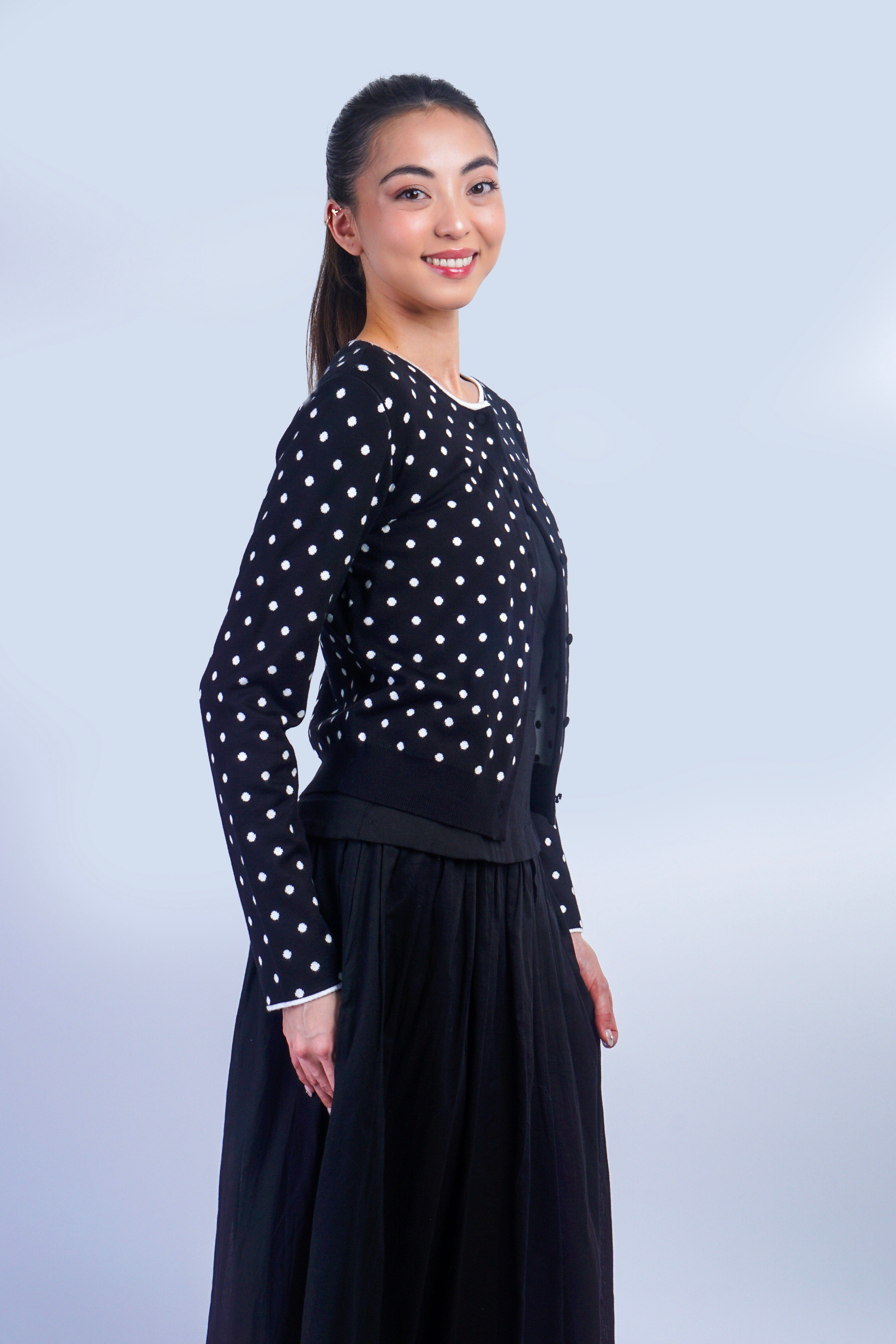 Private Label TOPS Black Polka Dot Cardigan
