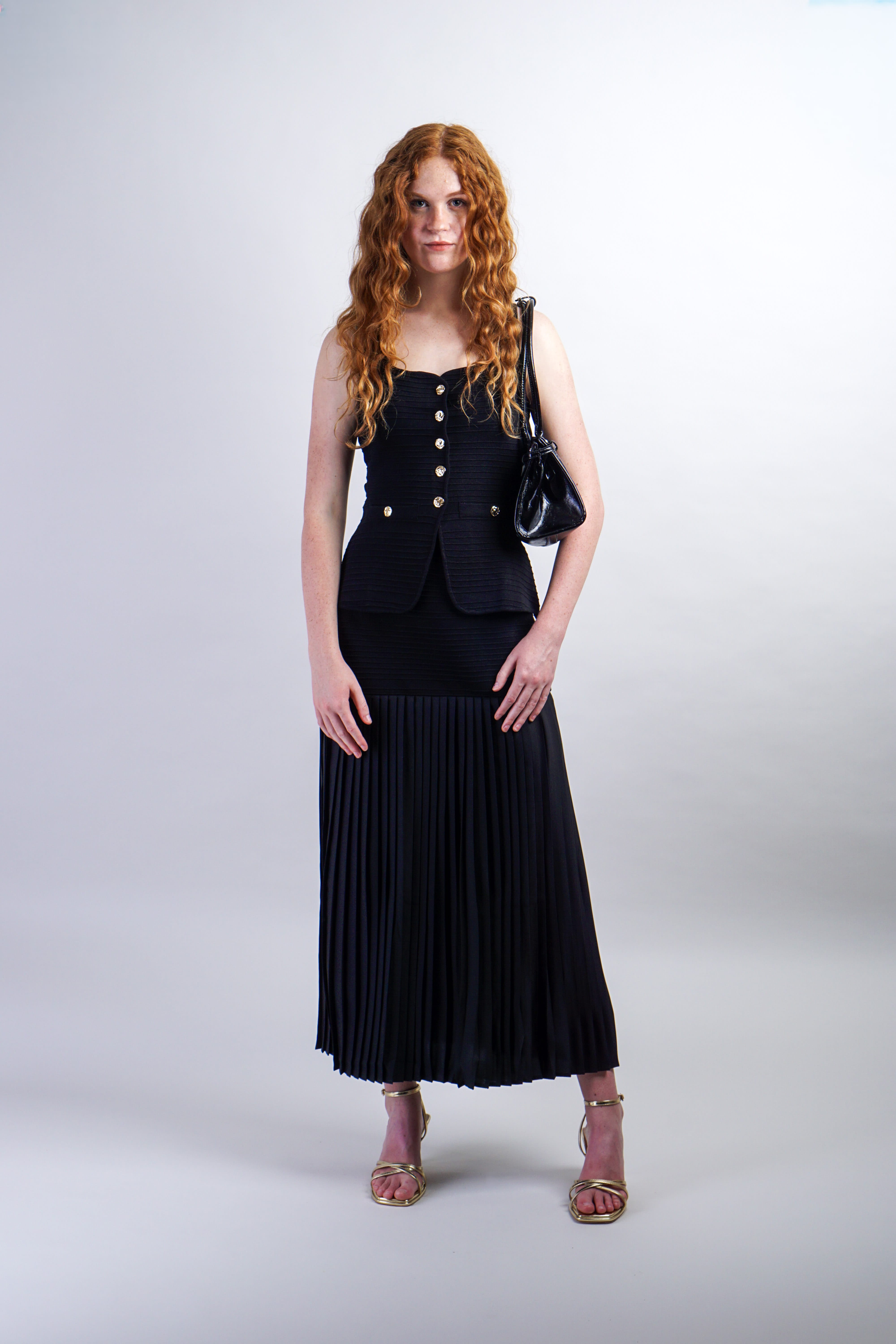 Private Label TOPS Black Square Neck Knit Waist Top