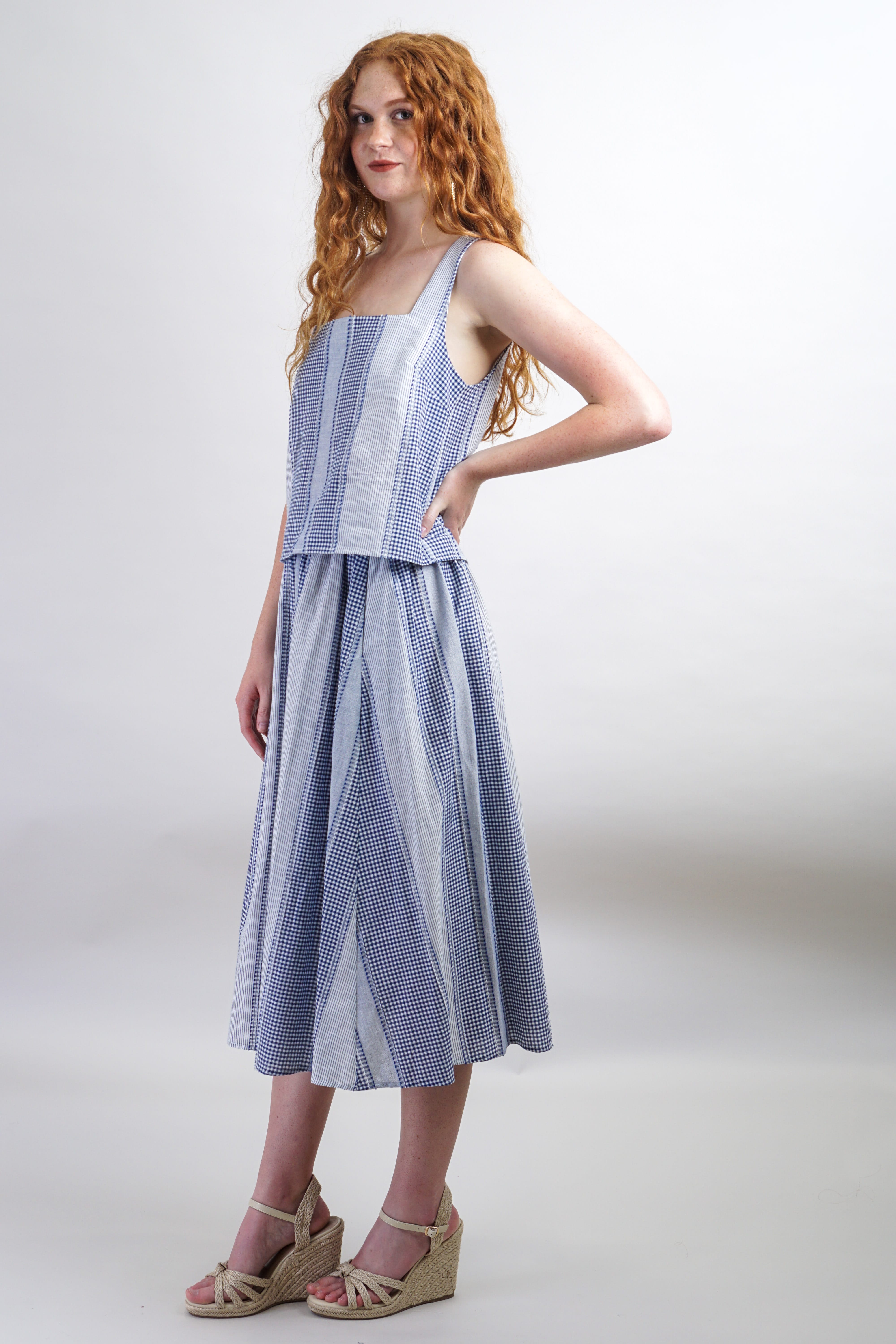 Private Label TOPS Blue & White Gingham Top