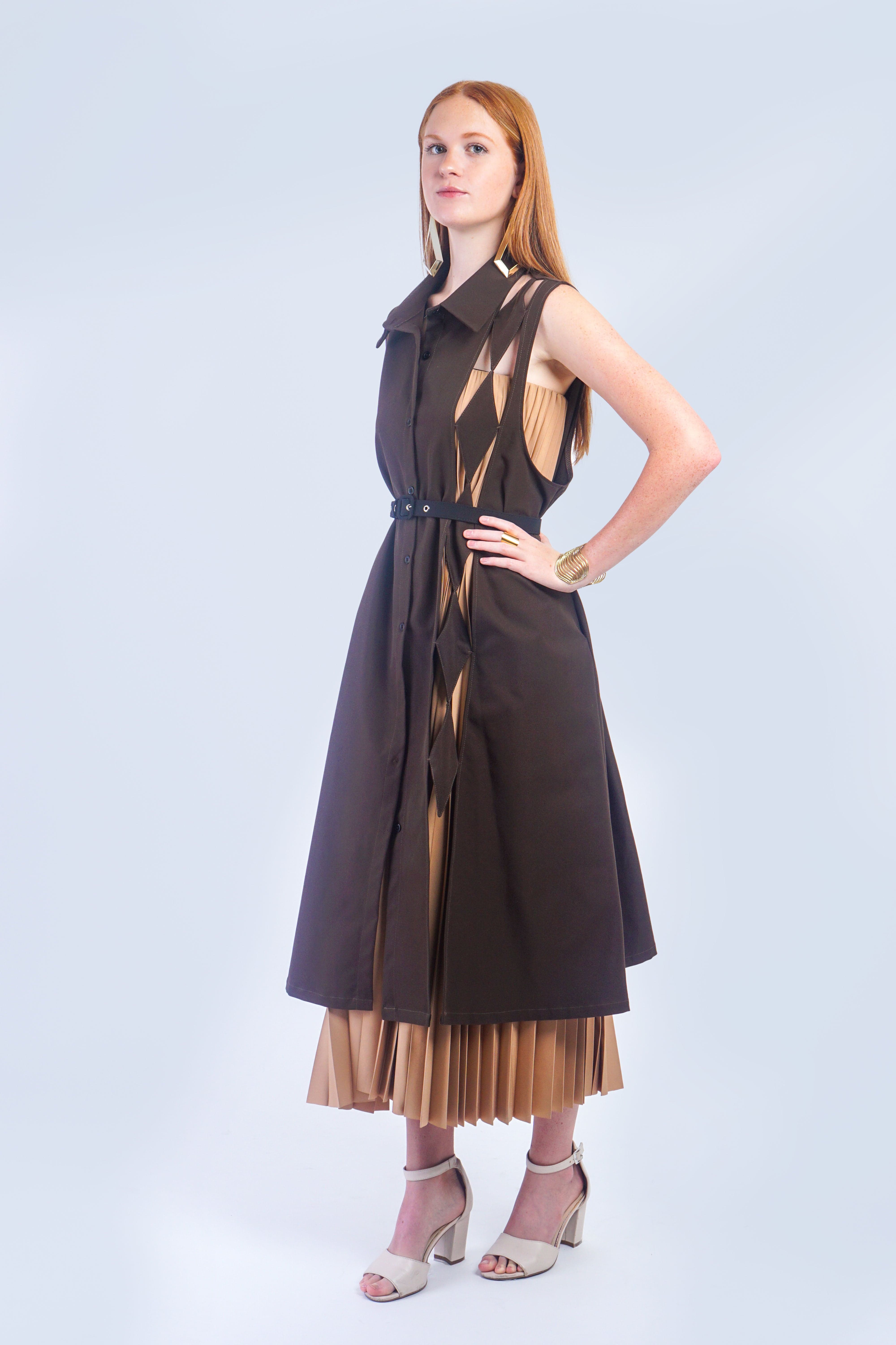 Private Label TOPS Brown Brown Diamond Vest Dress
