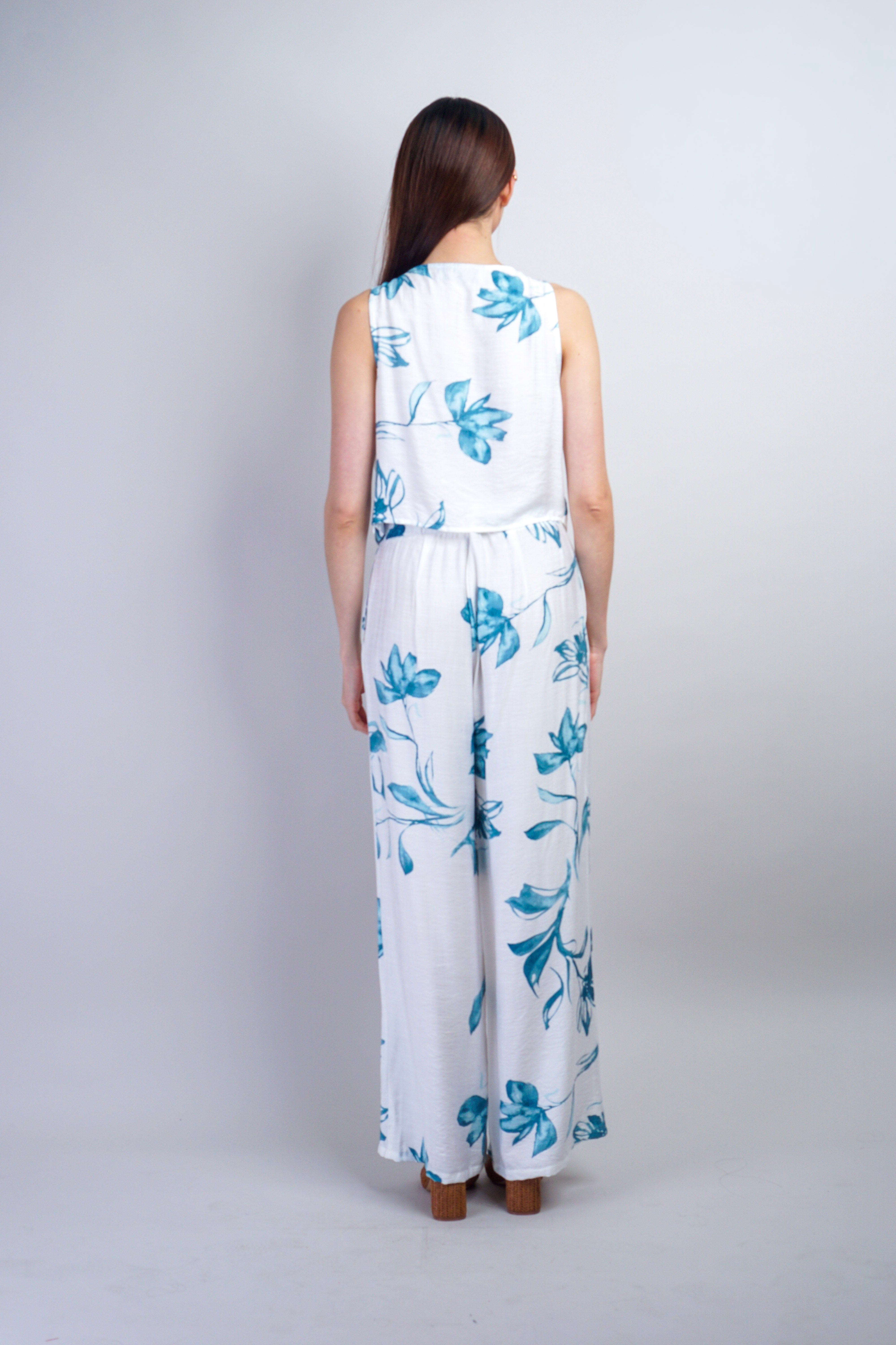 Private Label TOPS Floral Teal Tie Shoulder Top