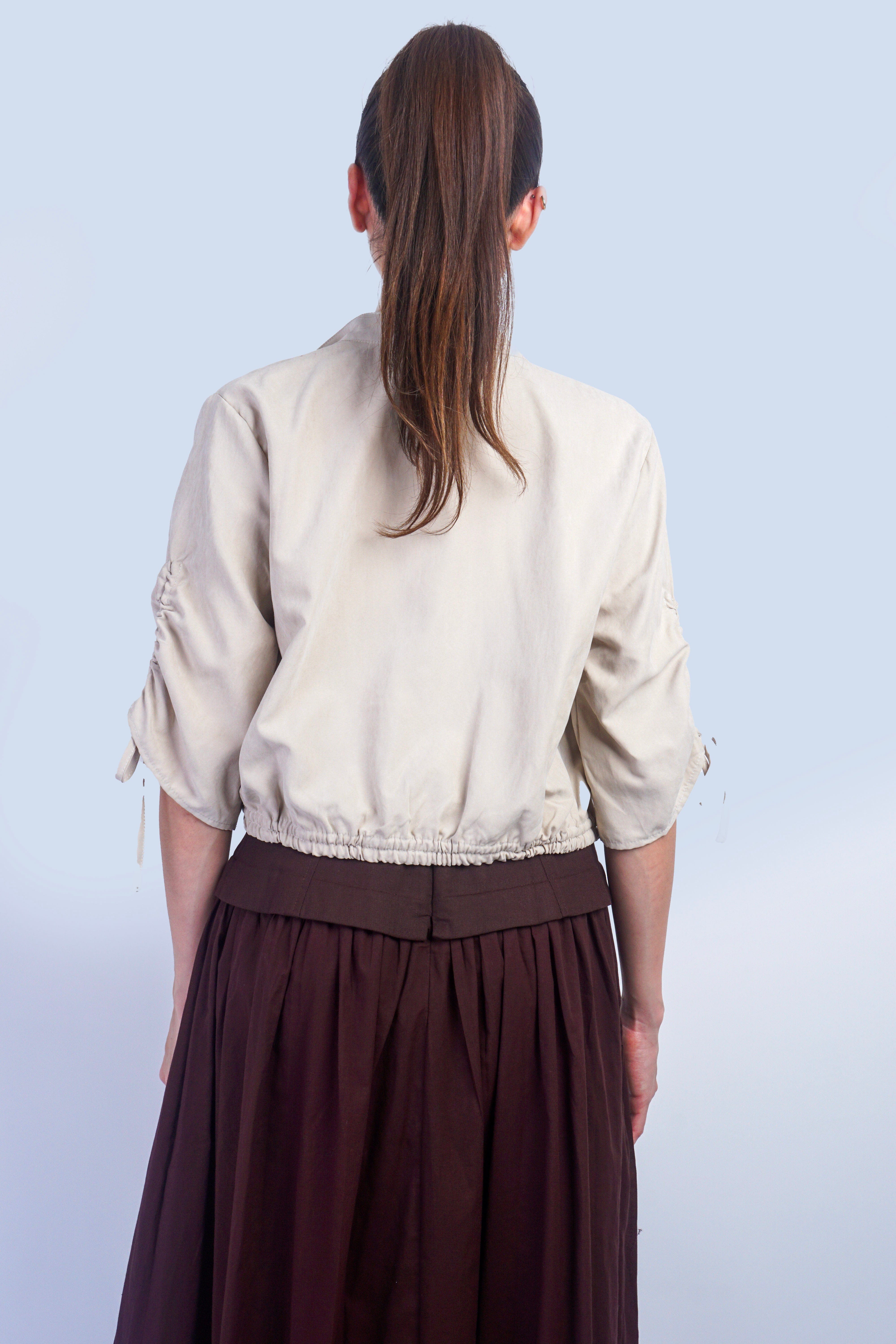 Private Label TOPS Light Taupe Adjustable Sleeve/Waist Crop Top/Jacket