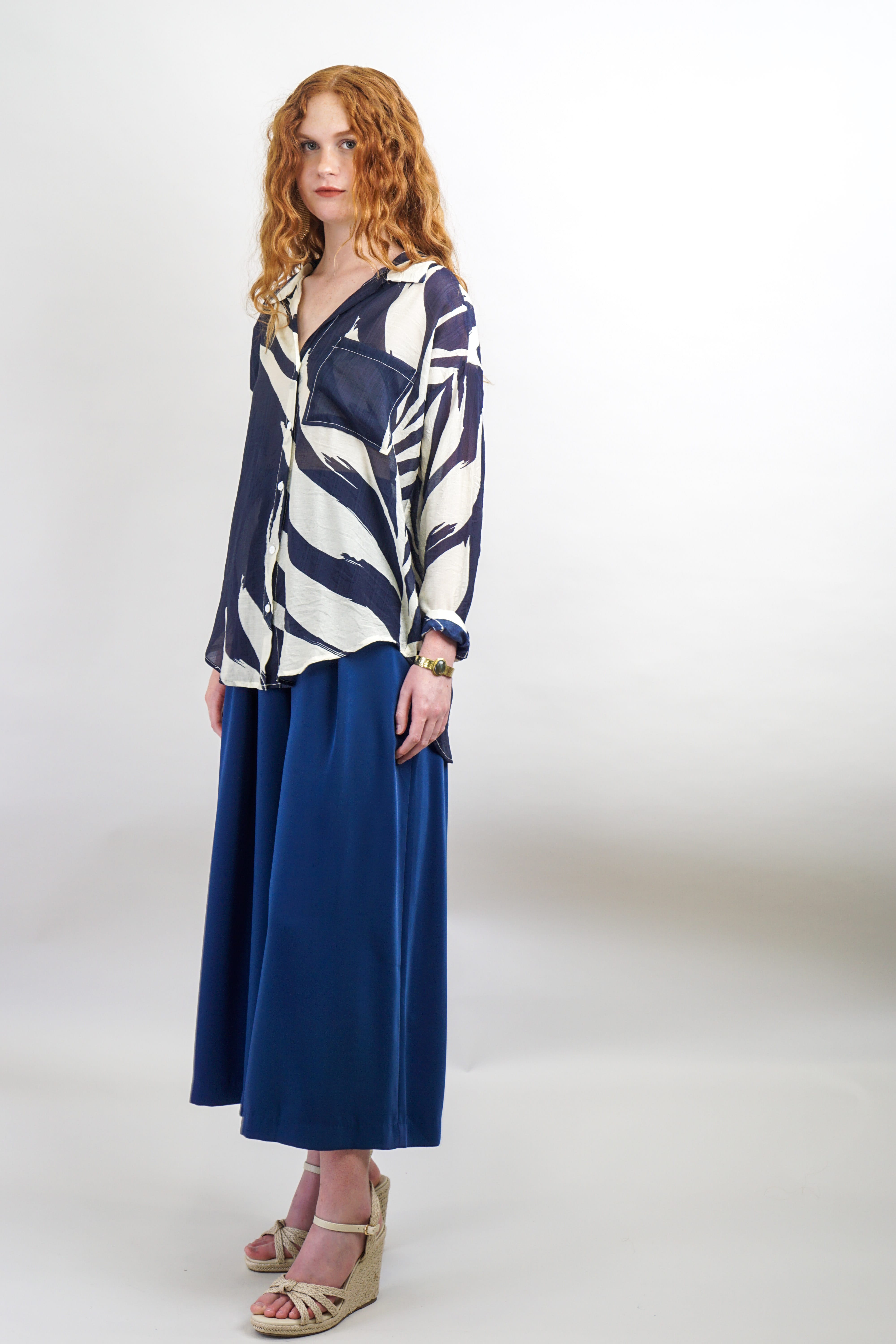 Private Label TOPS Navy & Ivory Sheer Loose Shirt