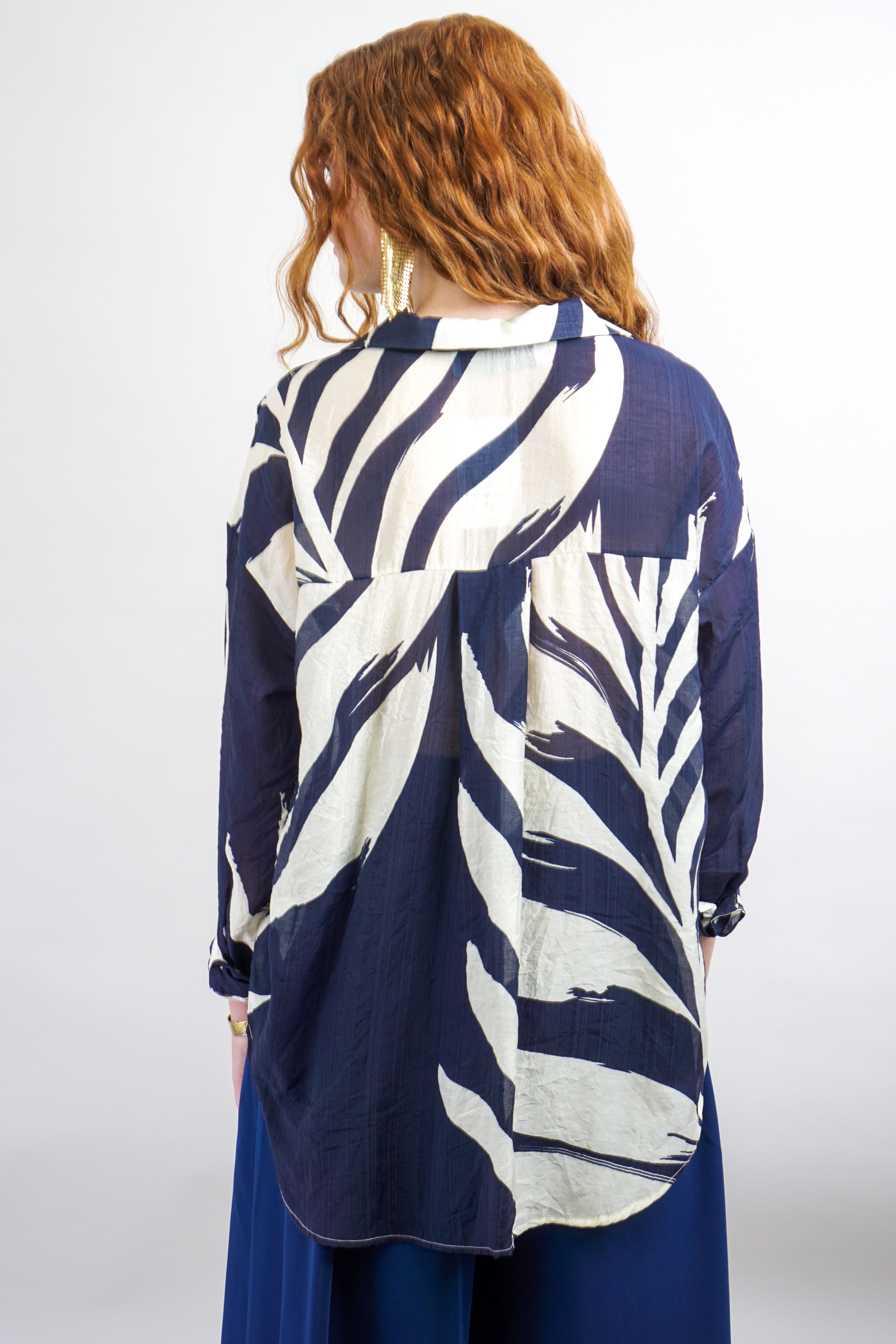 Private Label TOPS Navy & Ivory Sheer Loose Shirt