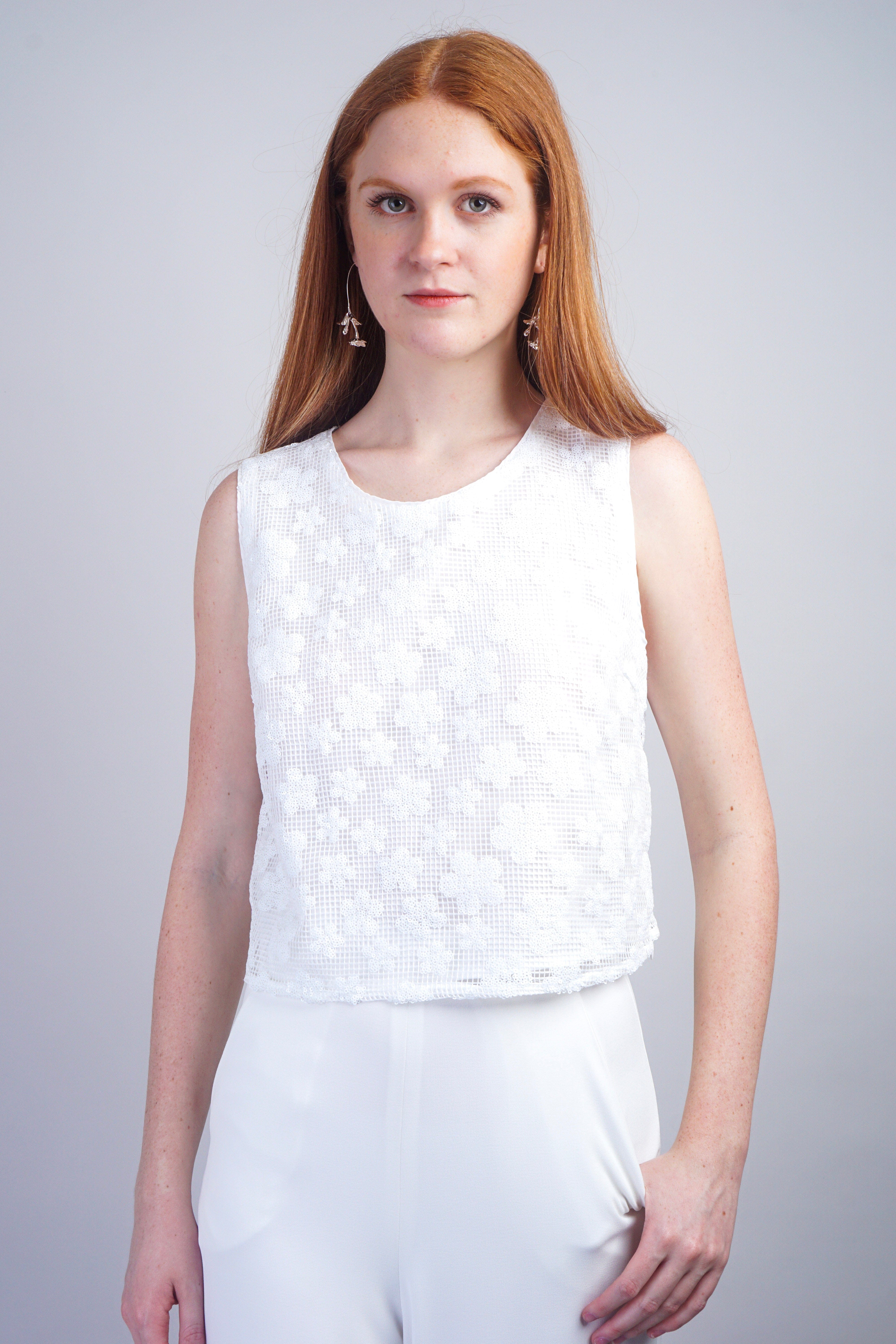 Private Label TOPS Off White Sleeveless Sequin Top