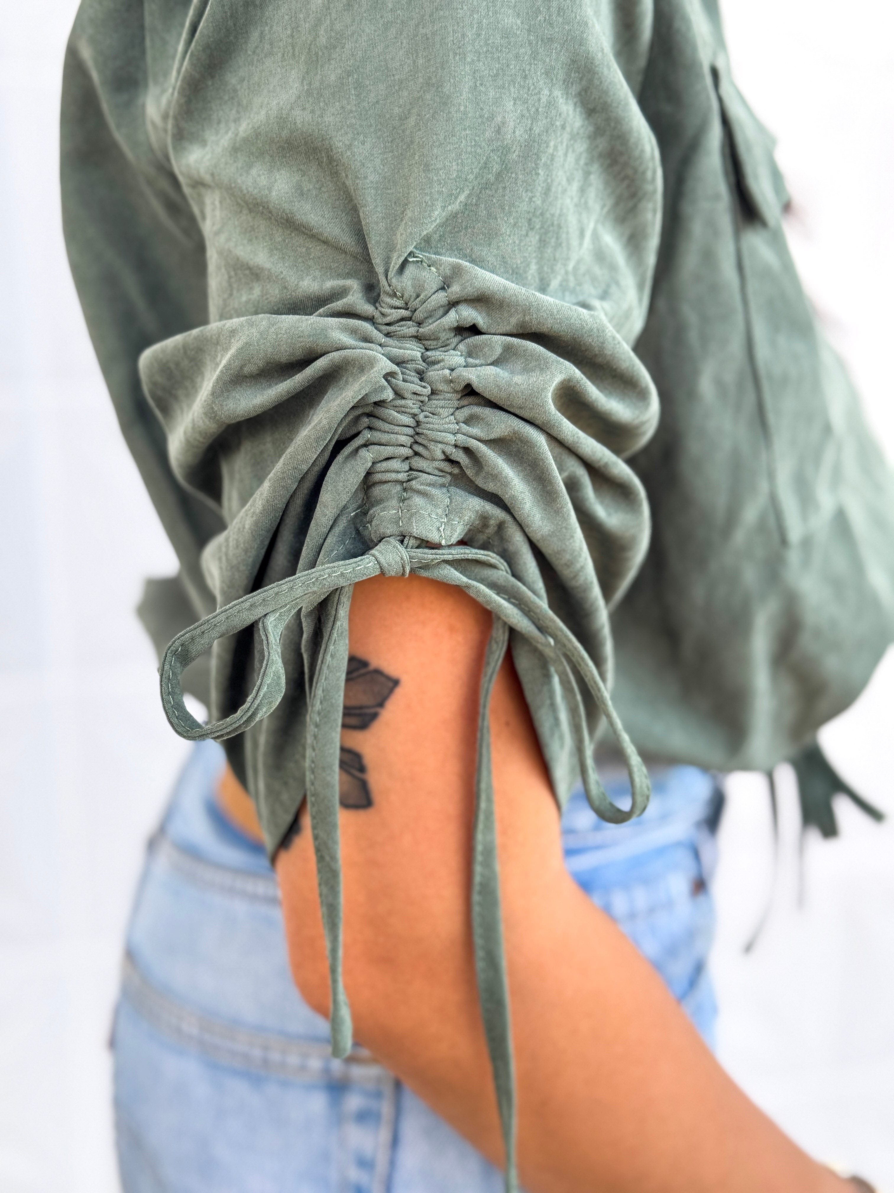 Private Label TOPS Olive Adjustable Sleeve/Waist Crop Top/Jacket