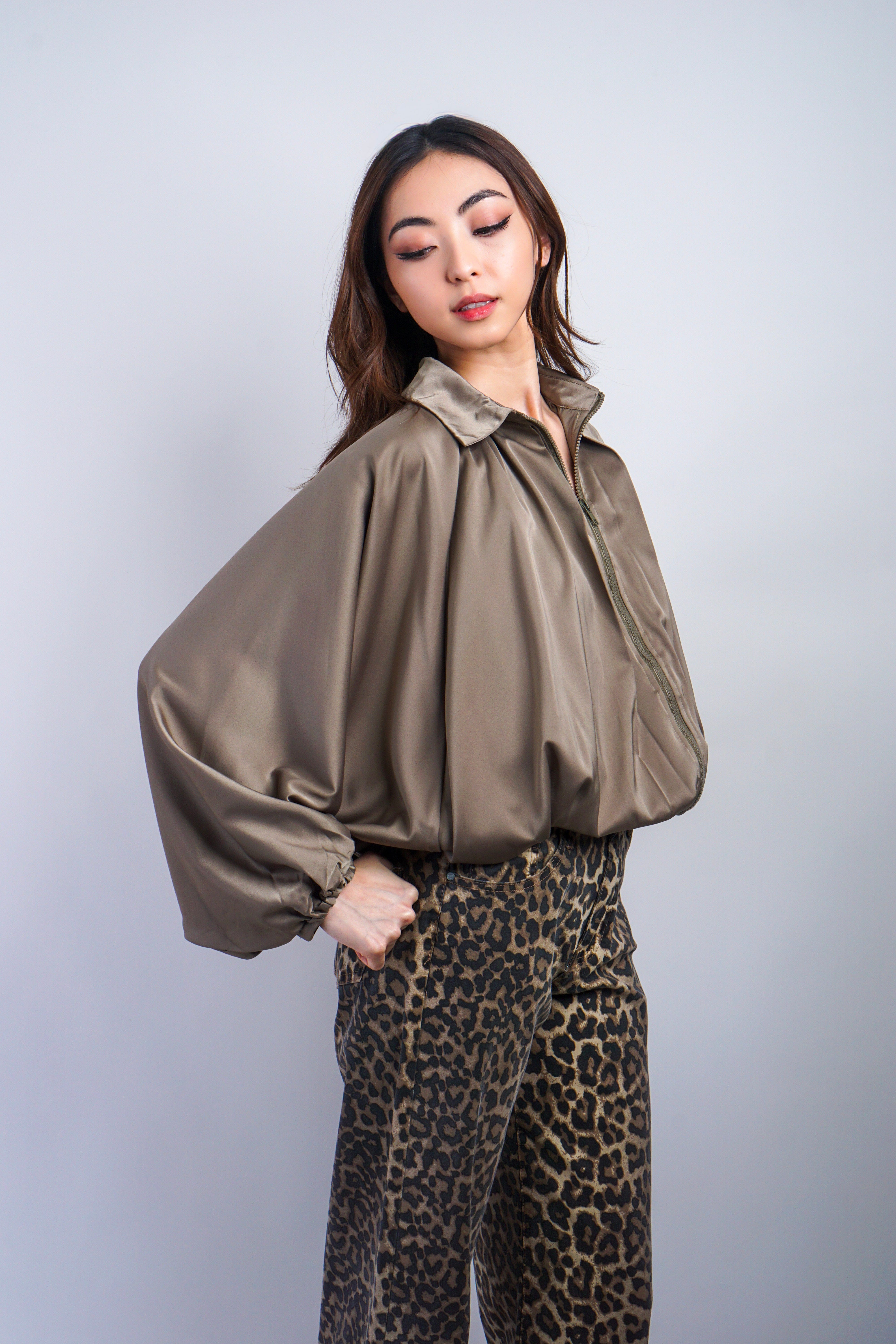 Private Label TOPS Olive Blouson Raglan Sleeve Jacket