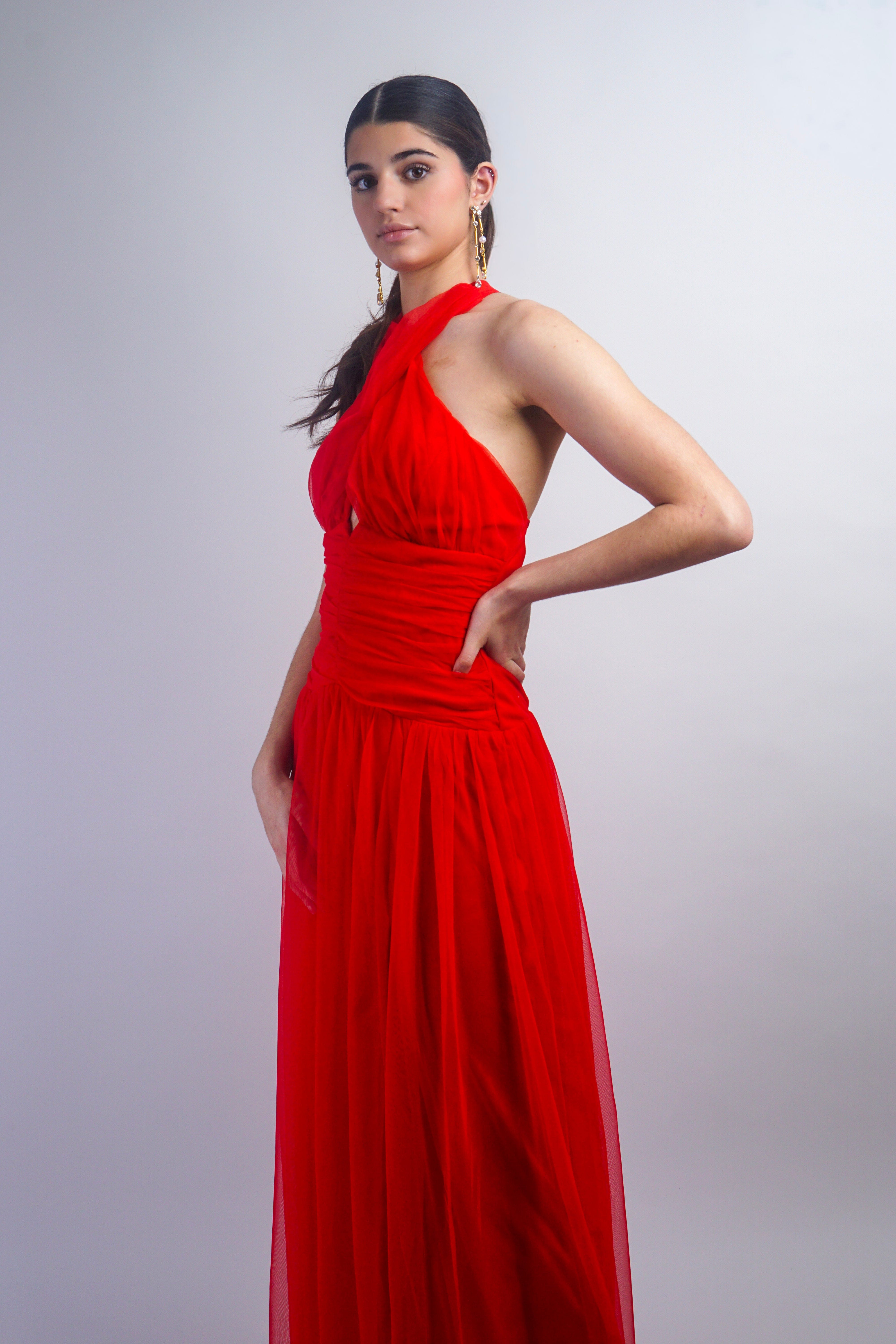 Private Label TOPS Red Cross Body Halter Gown