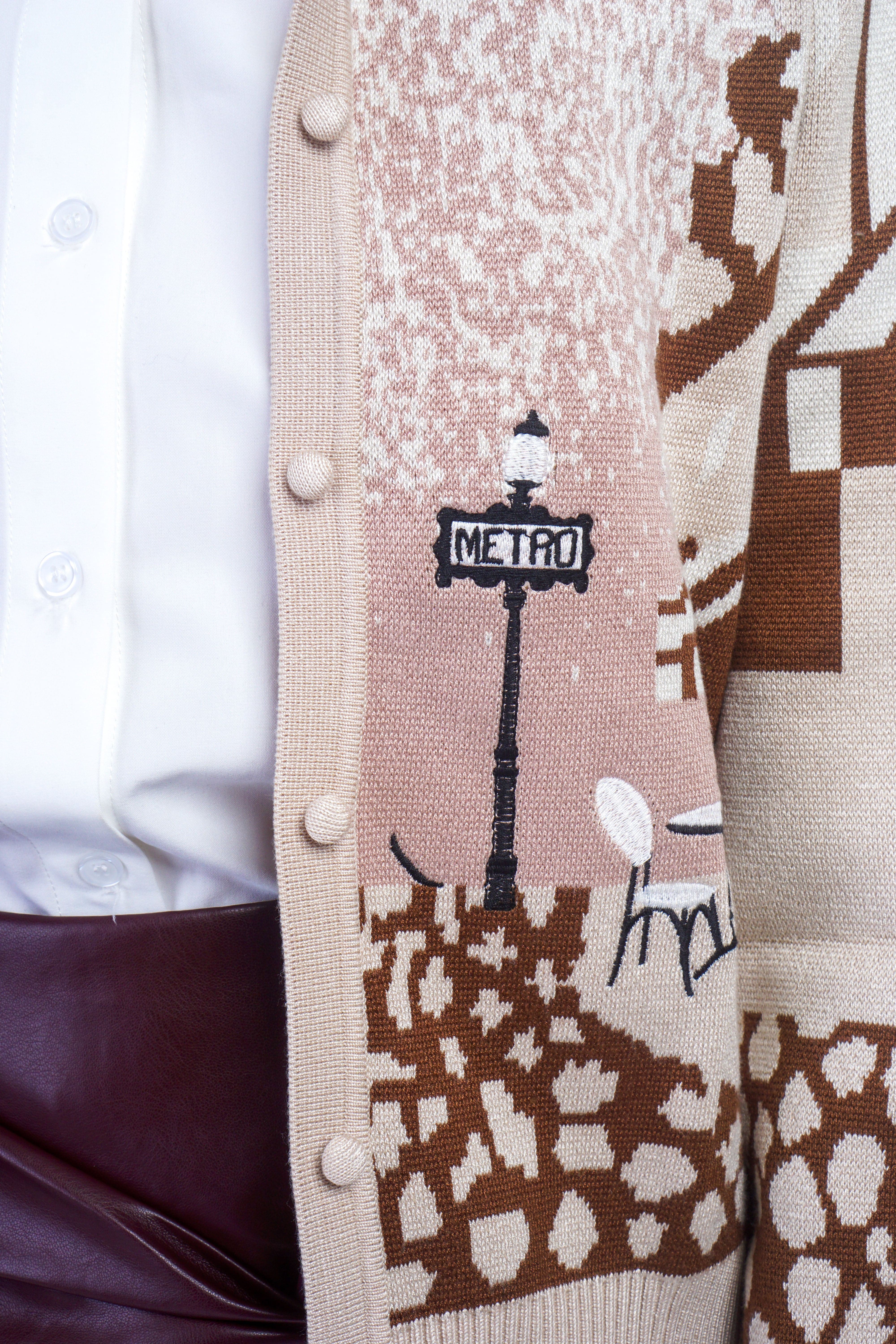 Private Label TOPS Tan Paris Jacquard & Embroidery Print Cardigan