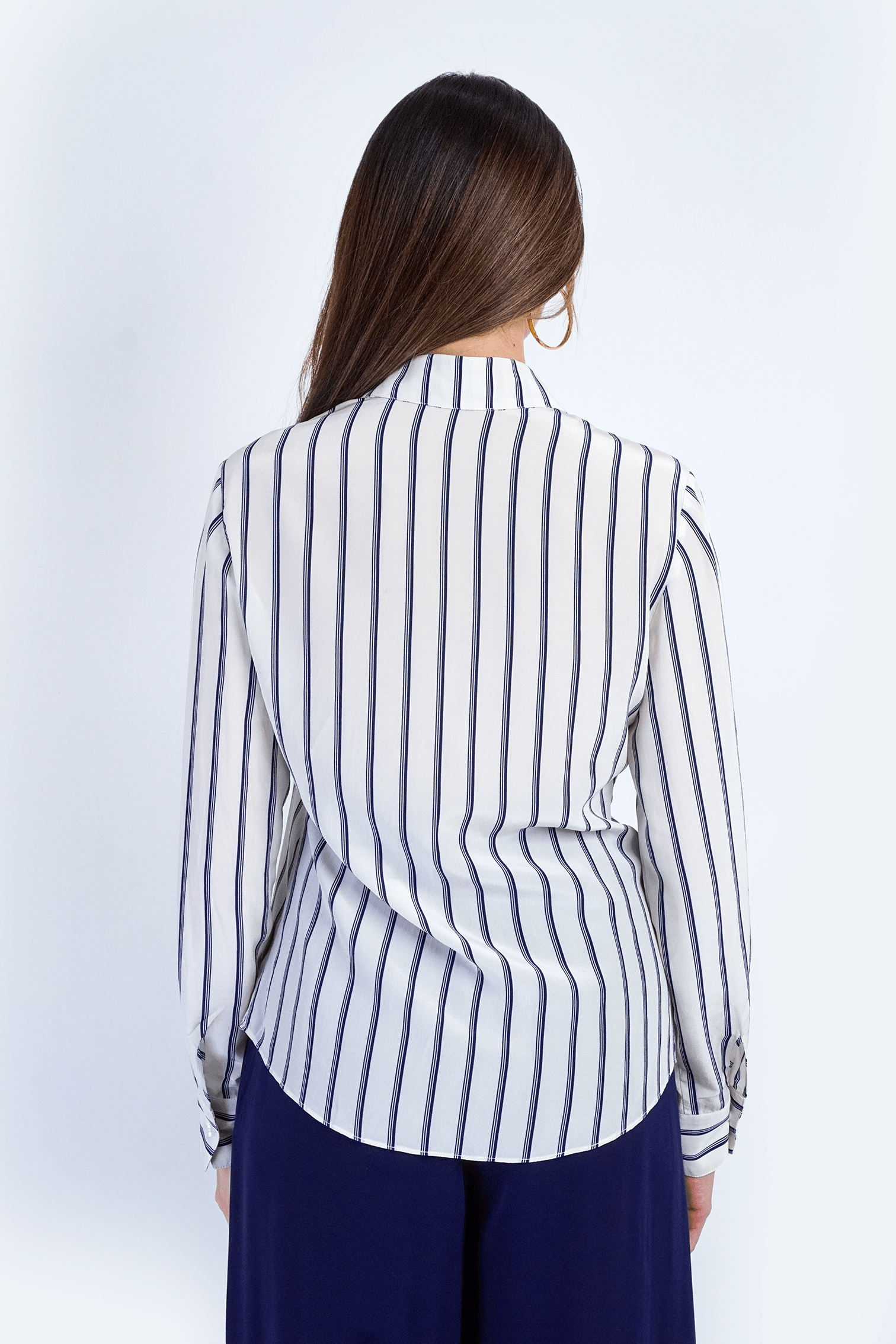 Chloe Dao TOPS White Silk Stripe Button Up Dress Shirt