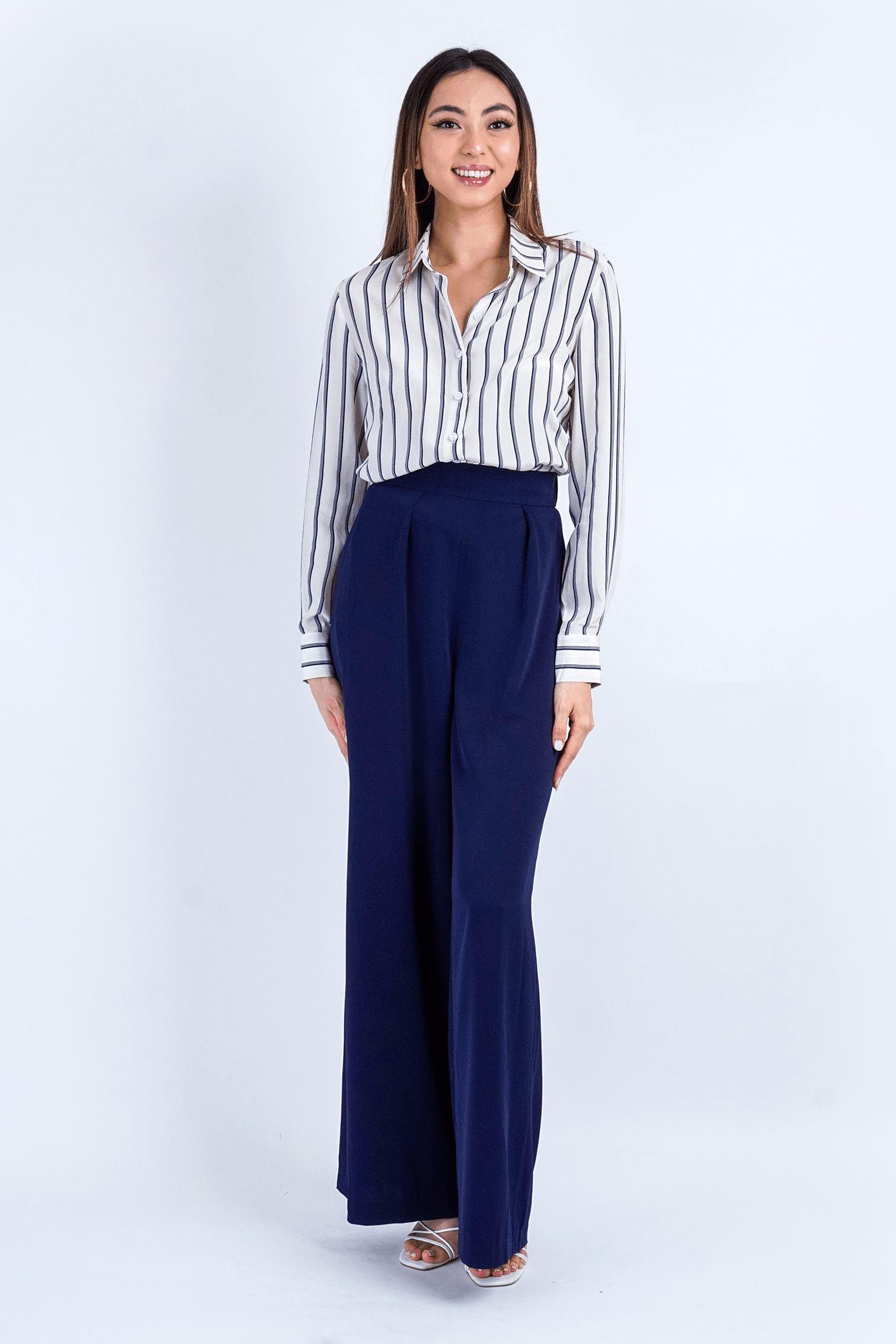 Chloe Dao TOPS White Silk Stripe Button Up Dress Shirt