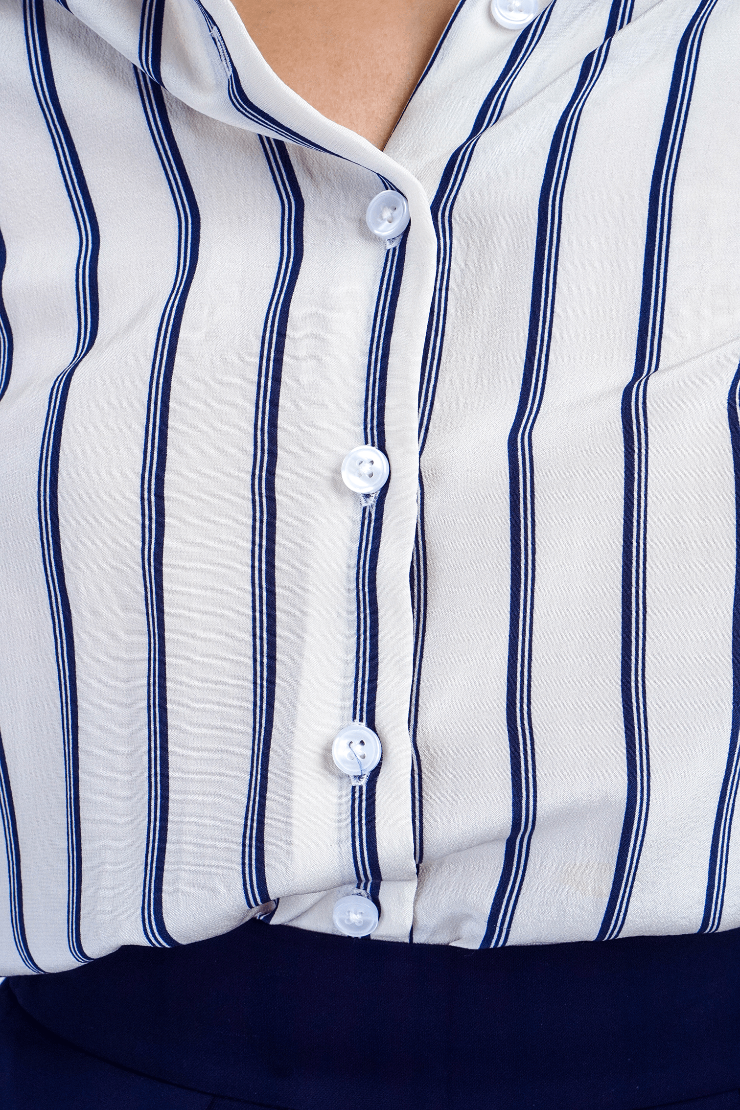 Chloe Dao TOPS White Silk Stripe Button Up Dress Shirt