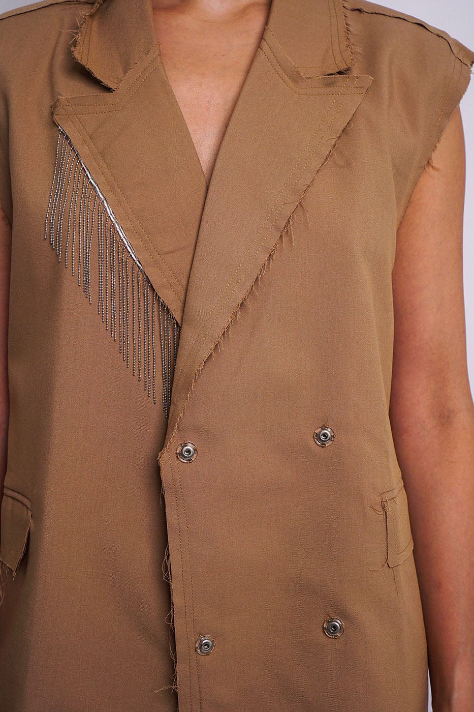 DCD Vests Taupe Tailor Metal Fringes Vest