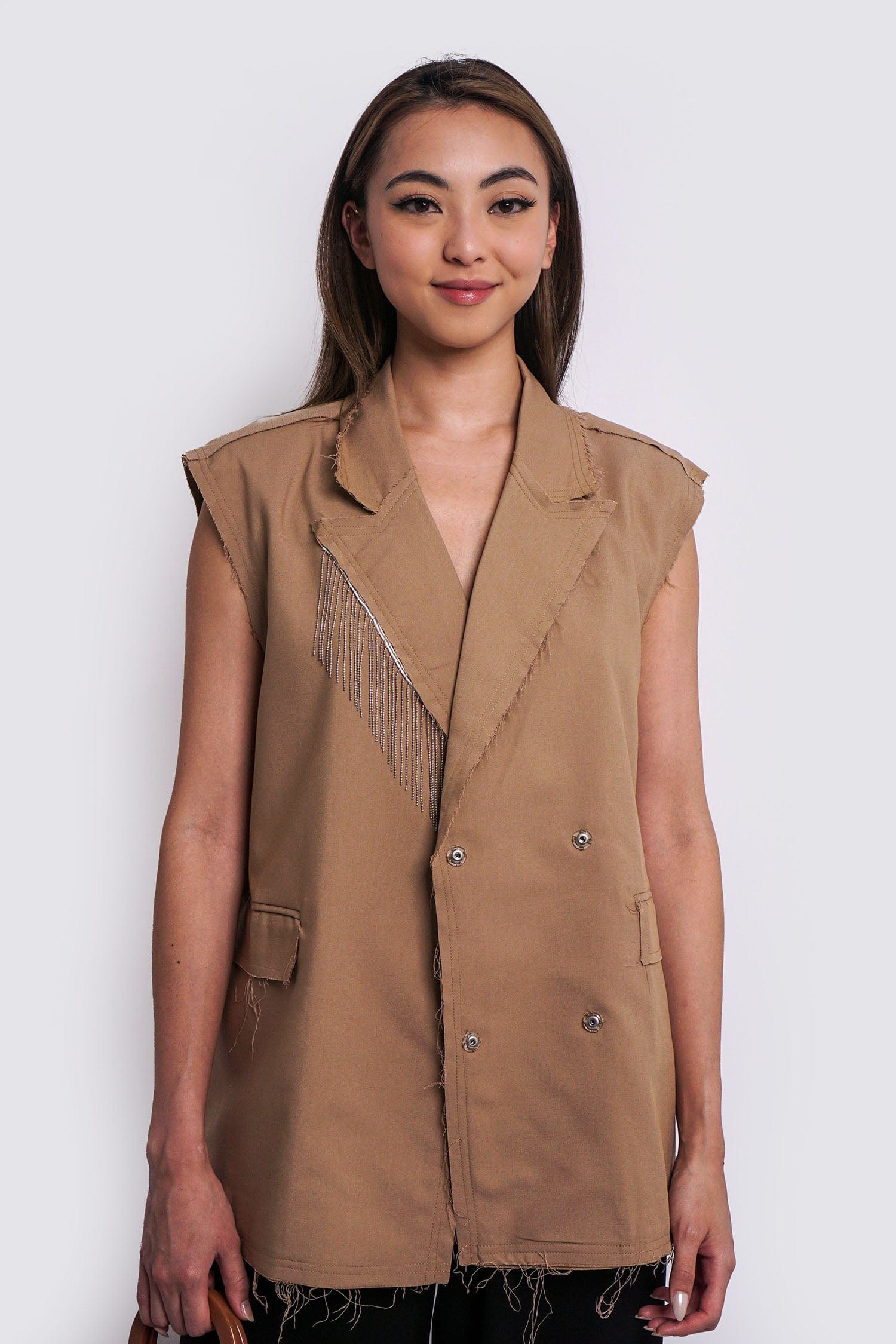 DCD Vests Taupe Tailor Metal Fringes Vest