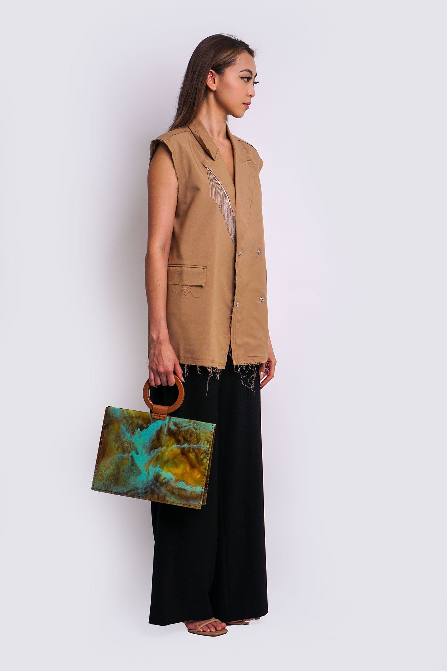 DCD Vests Taupe Tailor Metal Fringes Vest