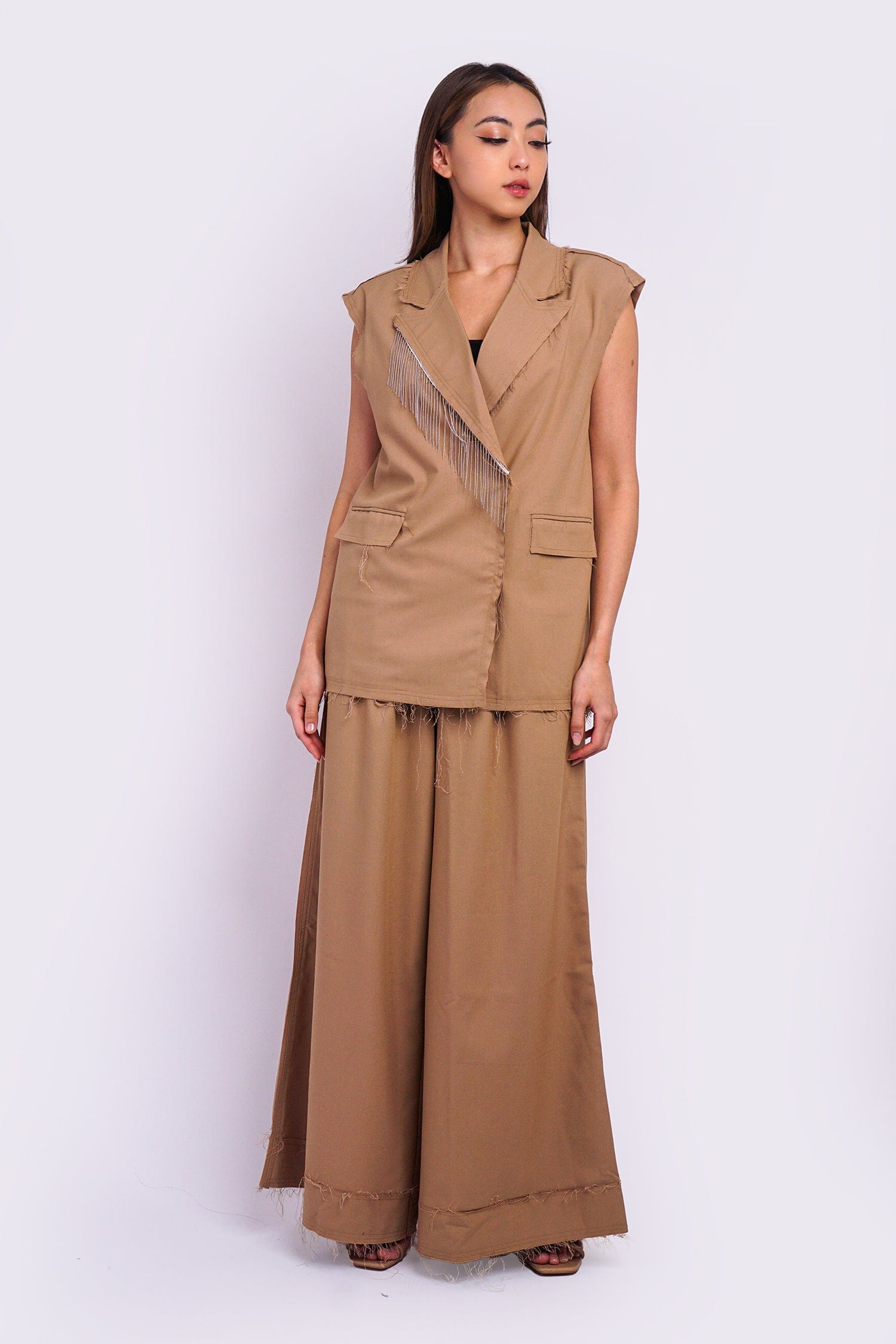 DCD Vests Taupe Tailor Metal Fringes Vest