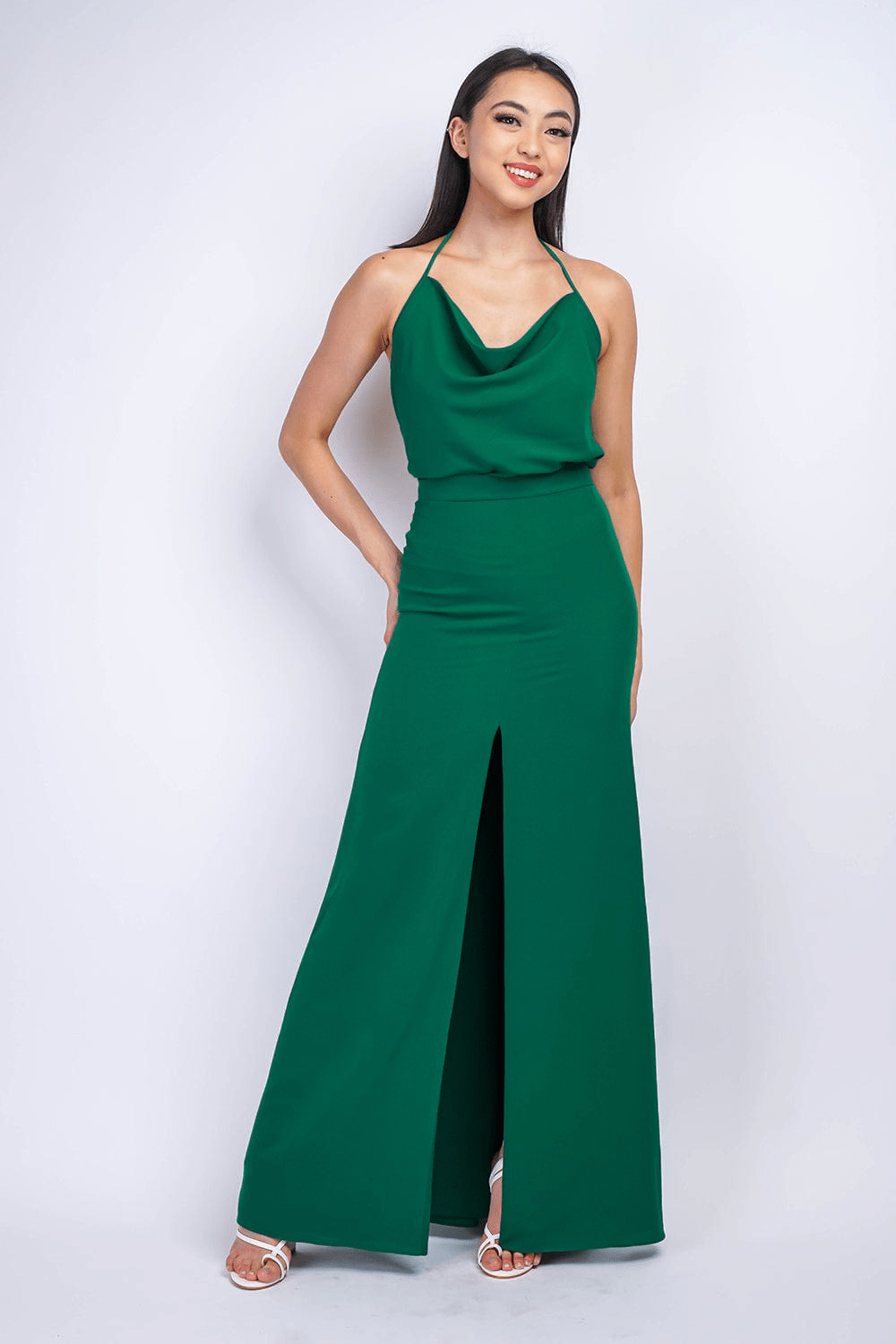 BOTTOMS Forest Green Ashley Front Slit Long Skirt - Chloe Dao