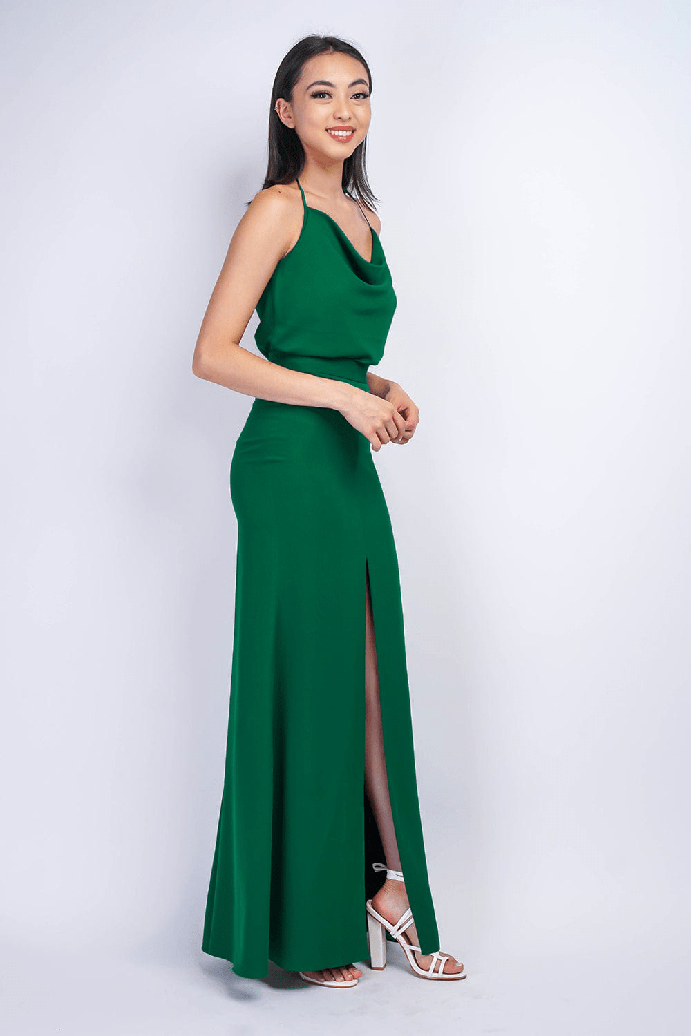BOTTOMS Forest Green Ashley Front Slit Long Skirt - Chloe Dao