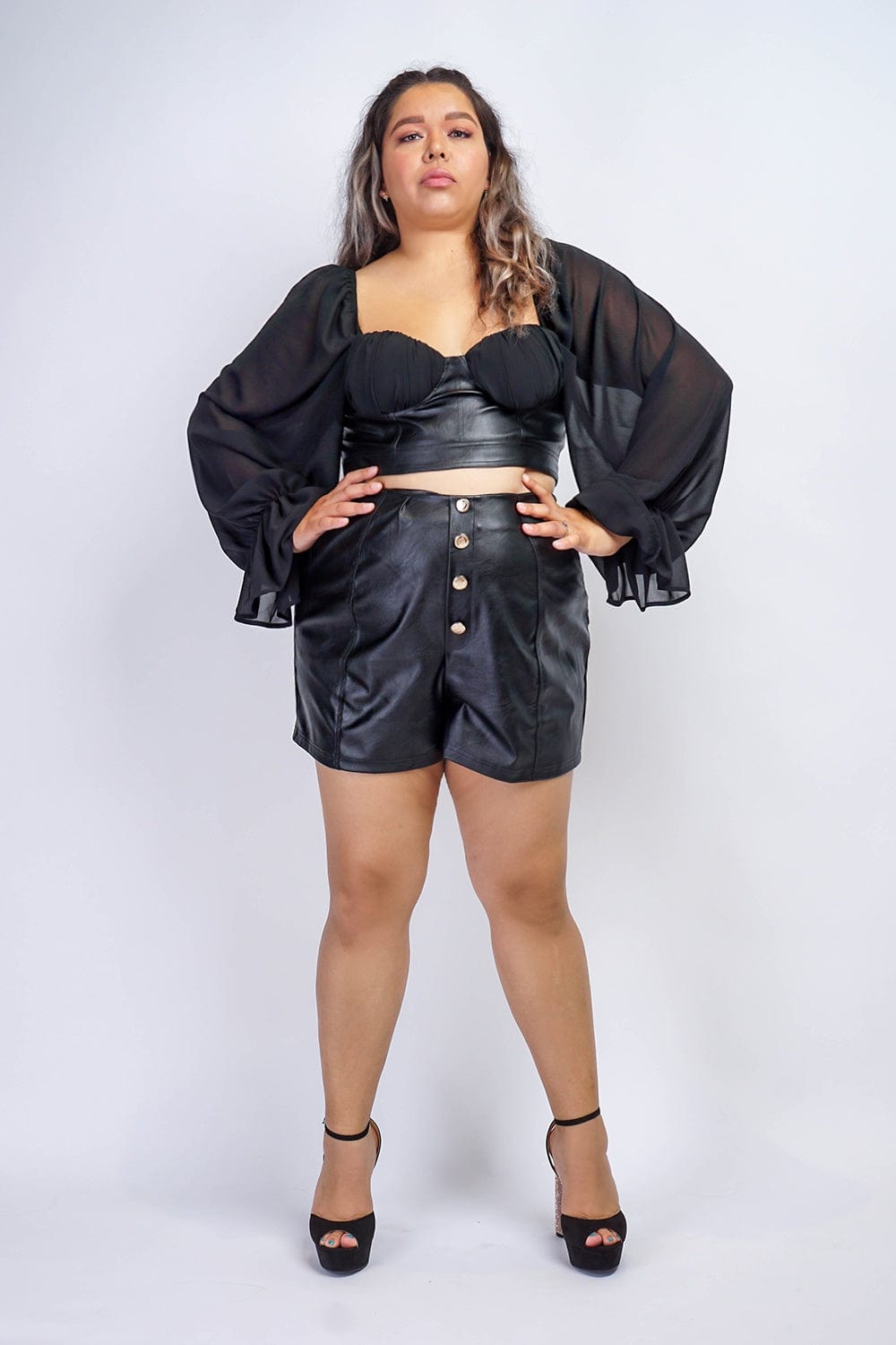 BOTTOMS Plus Faux Leather Gold Button Shorts - Chloe Dao