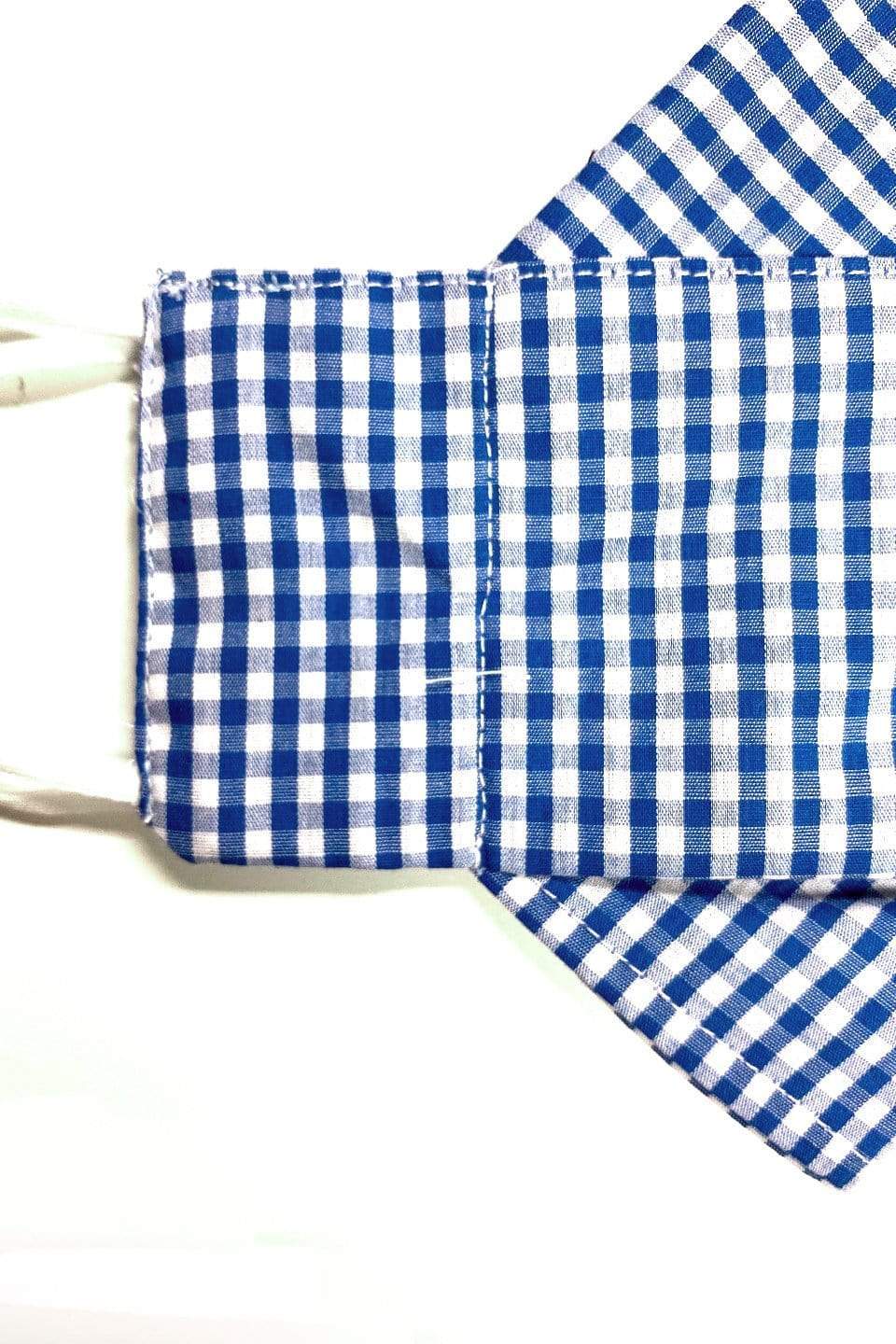 Box Pleated Face Masks Ice Blue Gingham (Box Pleated Mask With Filter Pocket) - Chloe Dao