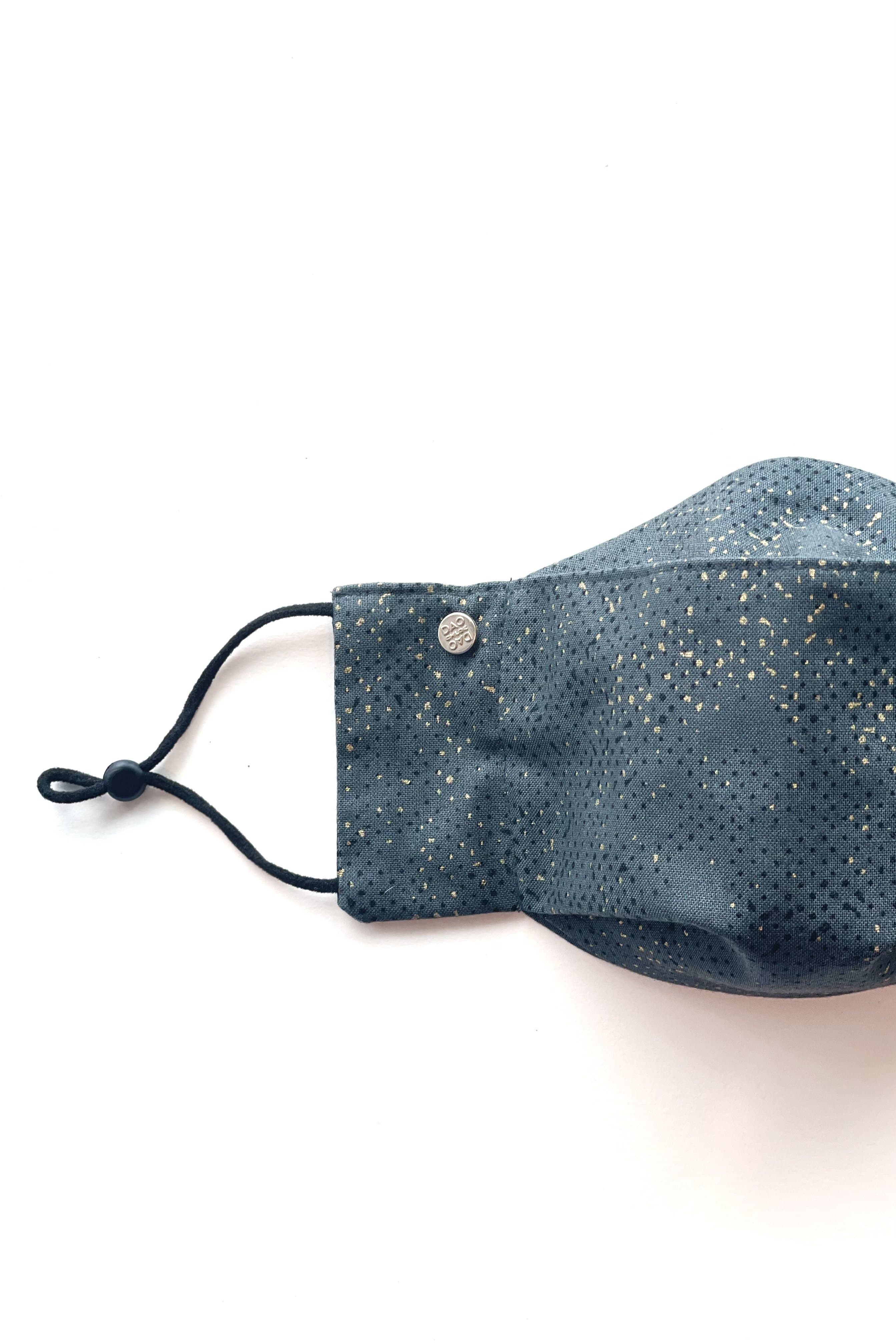 Box Pleated Face Masks Gold Paint Splatter - Dark Grey (Box Pleated Mask with Filter Pocket) - Chloe Dao