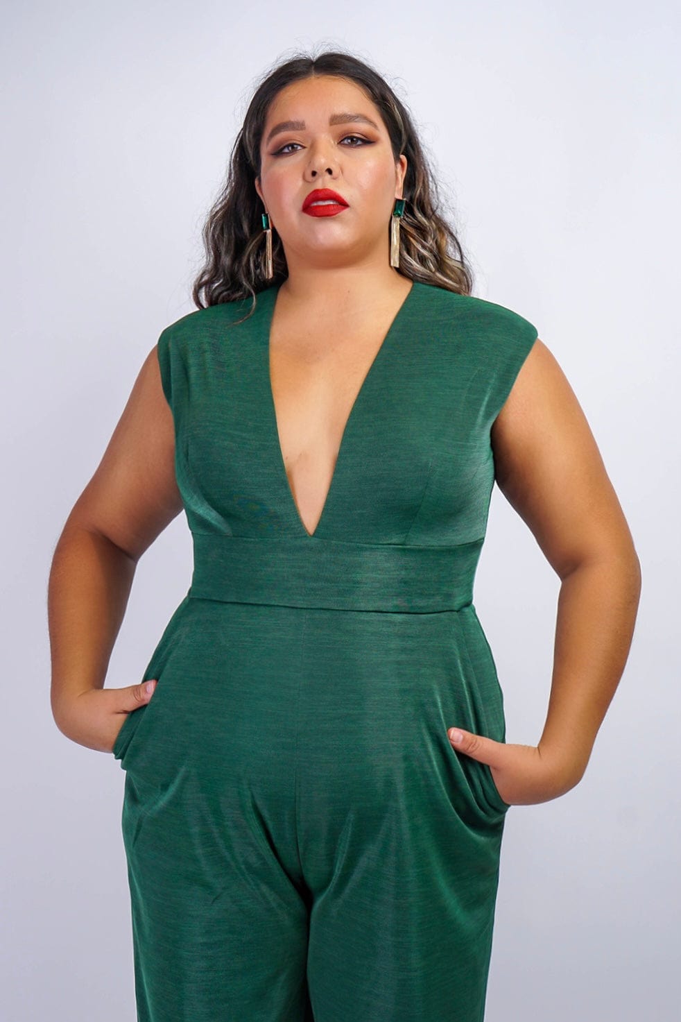 JUMPSUITS & ROMPERS Emerald Luxe Sheen V Neck Aiden Jumpsuit - Chloe Dao