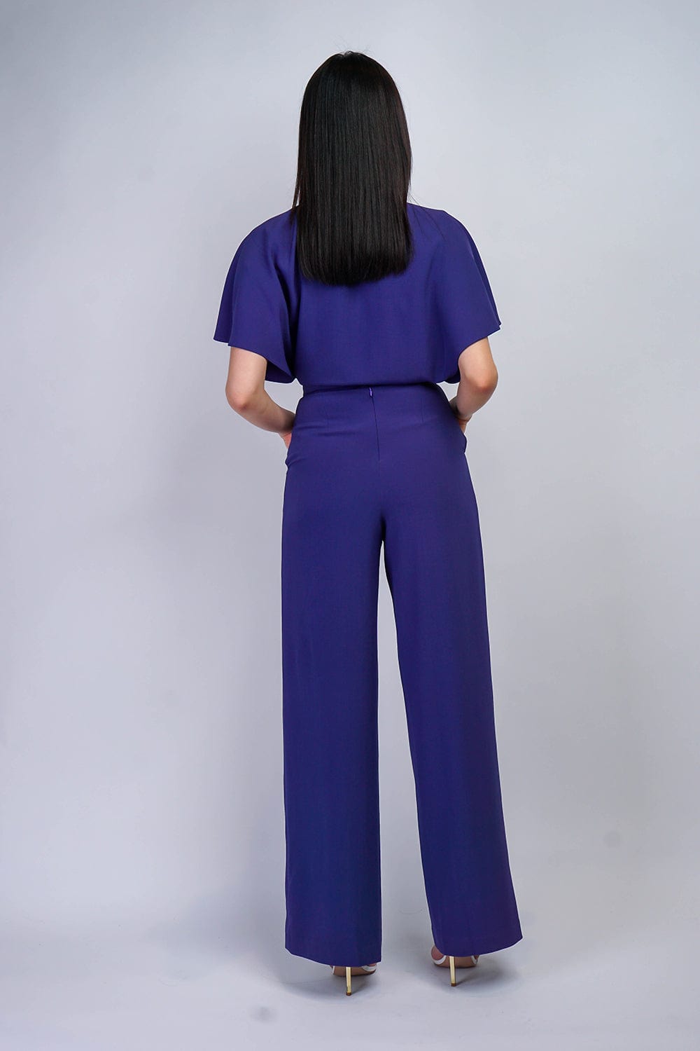 DCD JUMPSUITS & ROMPERS Blue Bonnet Pleated Wrap Necee Jumpsuit