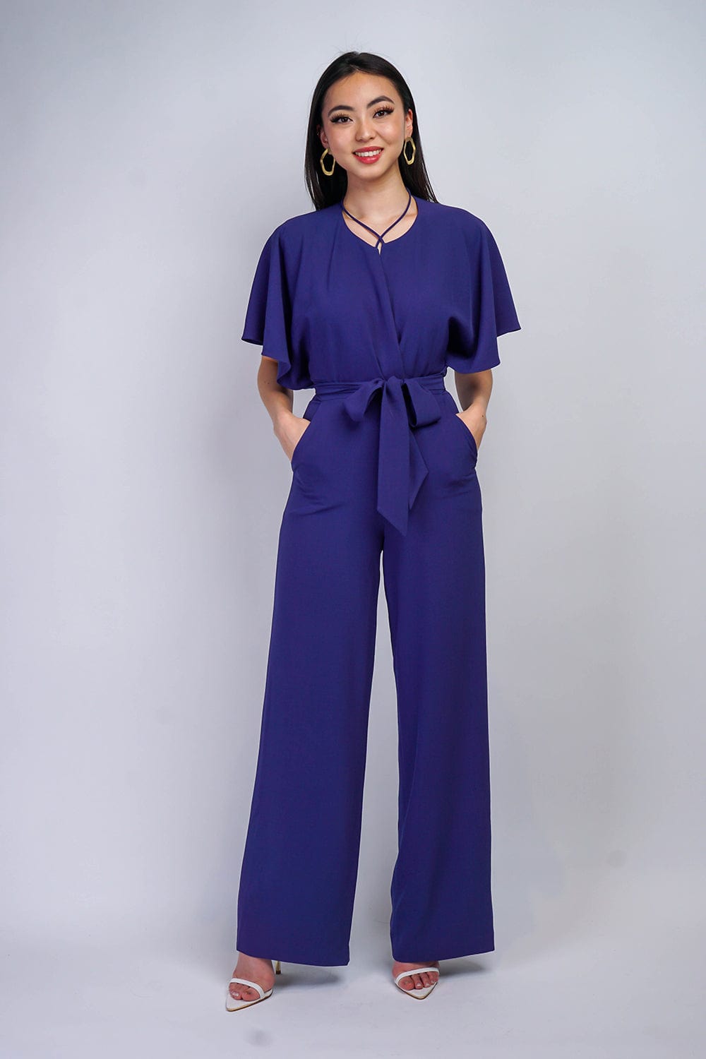 DCD JUMPSUITS & ROMPERS Blue Bonnet Pleated Wrap Necee Jumpsuit