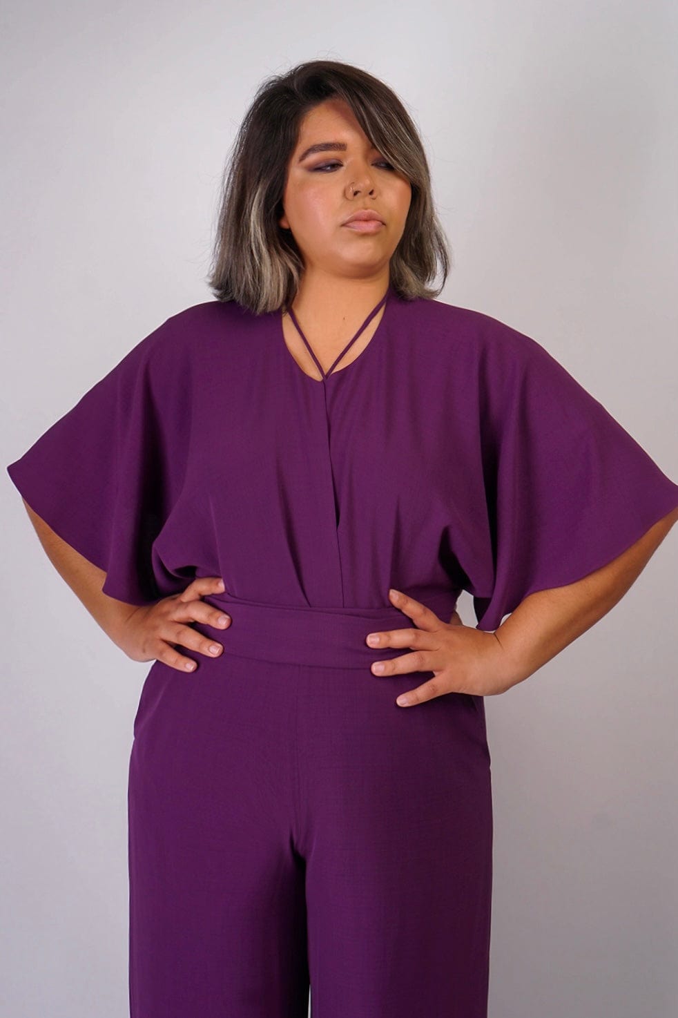 DCD JUMPSUITS & ROMPERS Egg Plants Pleated Wrap Necee Jumpsuit