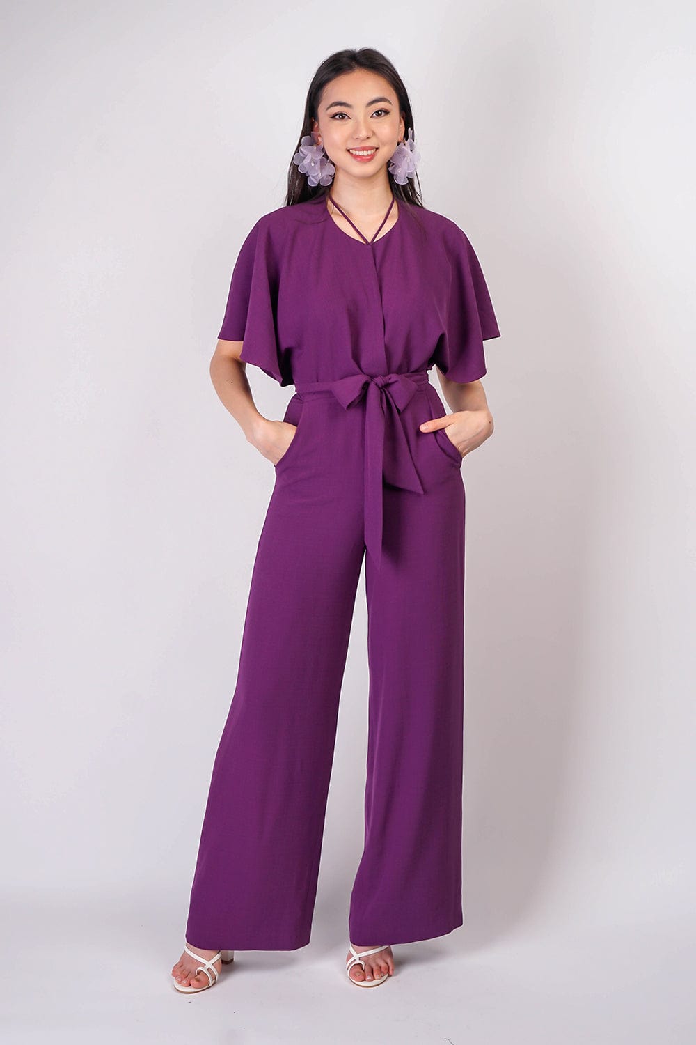 DCD JUMPSUITS & ROMPERS Egg Plants Pleated Wrap Necee Jumpsuit